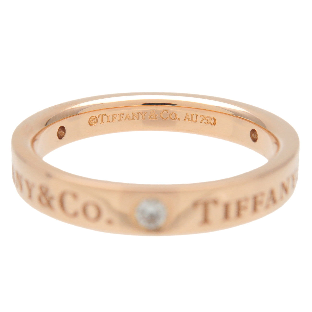 Tiffany & Co Flat Band Ring 3P Diamond K18PG Rose Gold US5 EU49 Used