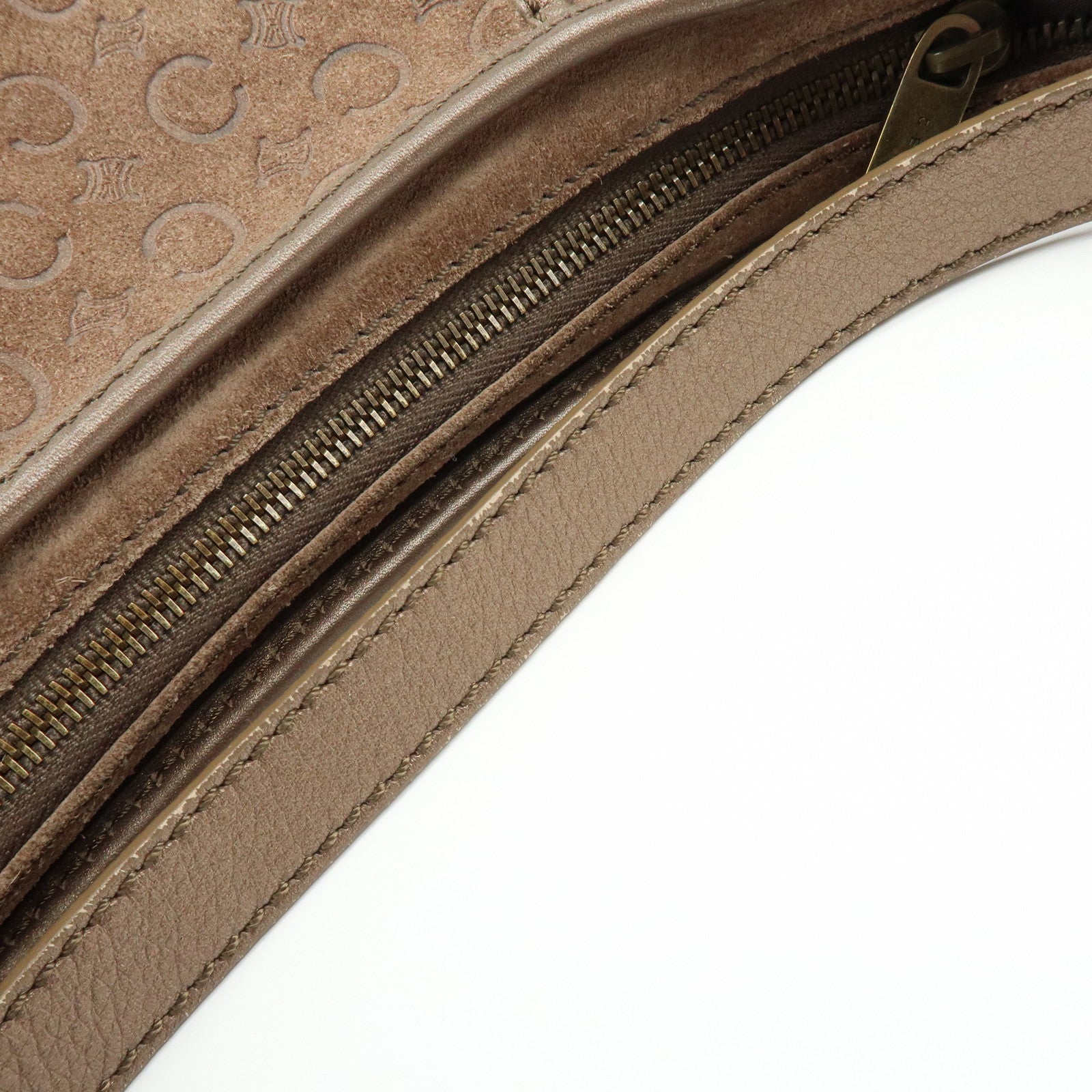 CELINE C Macadam Suede Leather Shoulder Bag Hand Bag Brown