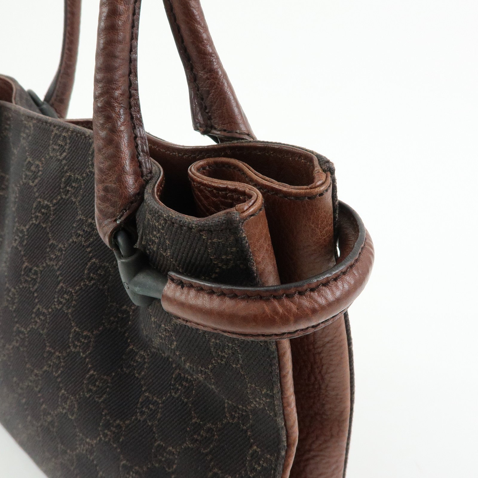 GUCCI Horsebit GG Canvas Leather Tote Bag Hand Bag Brown 101971