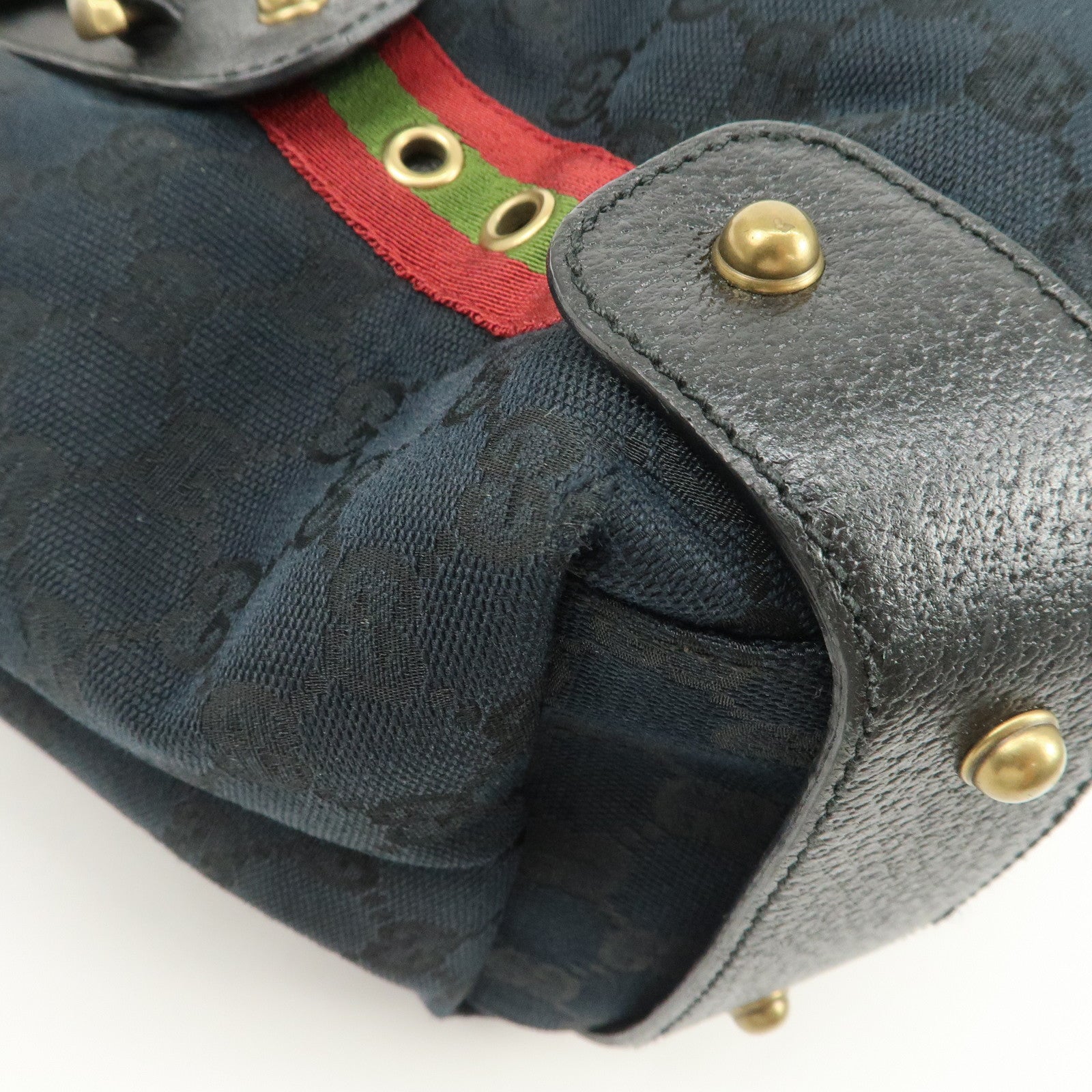 GUCCI Horsebit GG Canvas Leather Tote Bag Hand Bag Black 144186