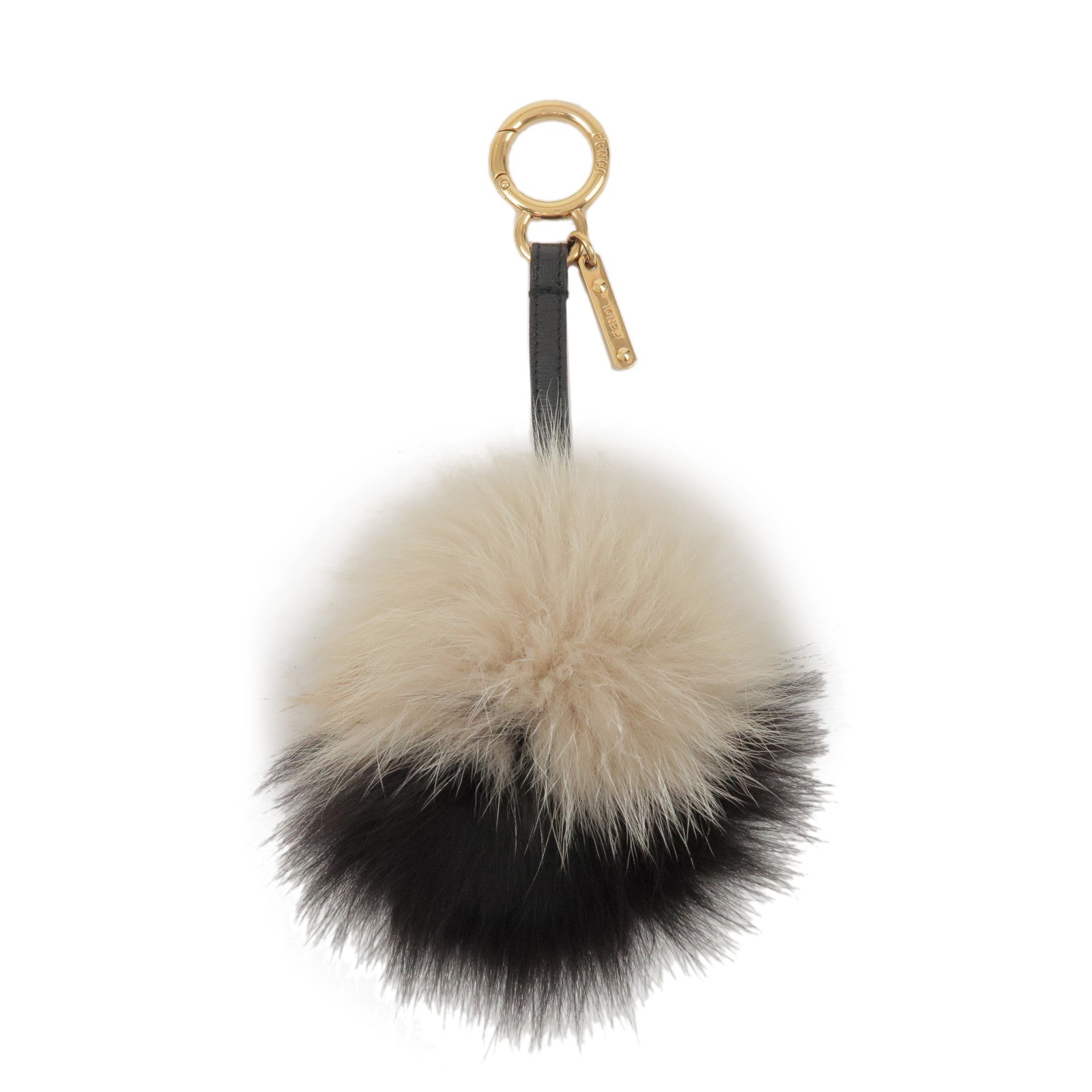 FENDI Fur Leather Bag Charm Key Chain Black White