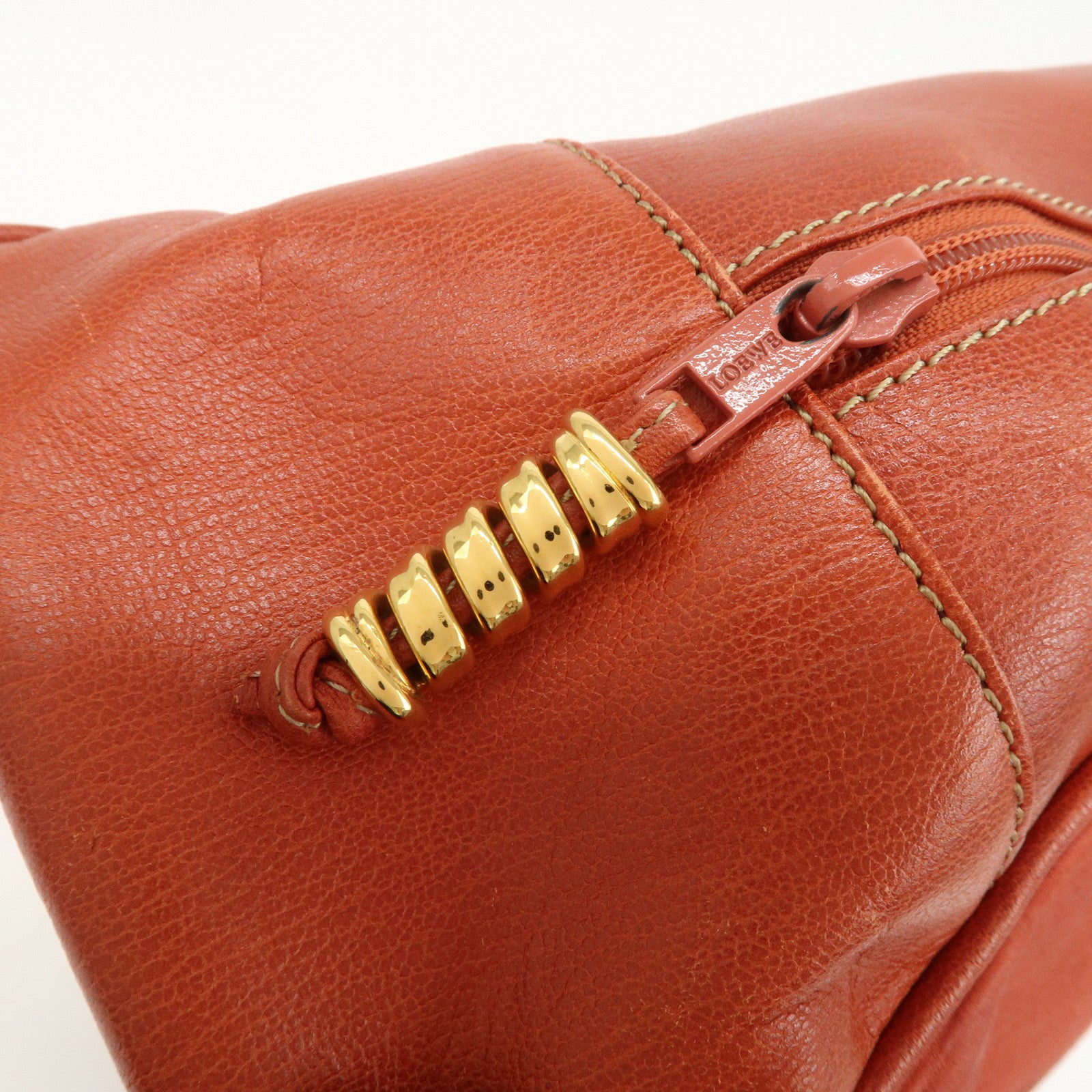 LOEWE Velazquez Leather Hand Bag Boston Bag Orange