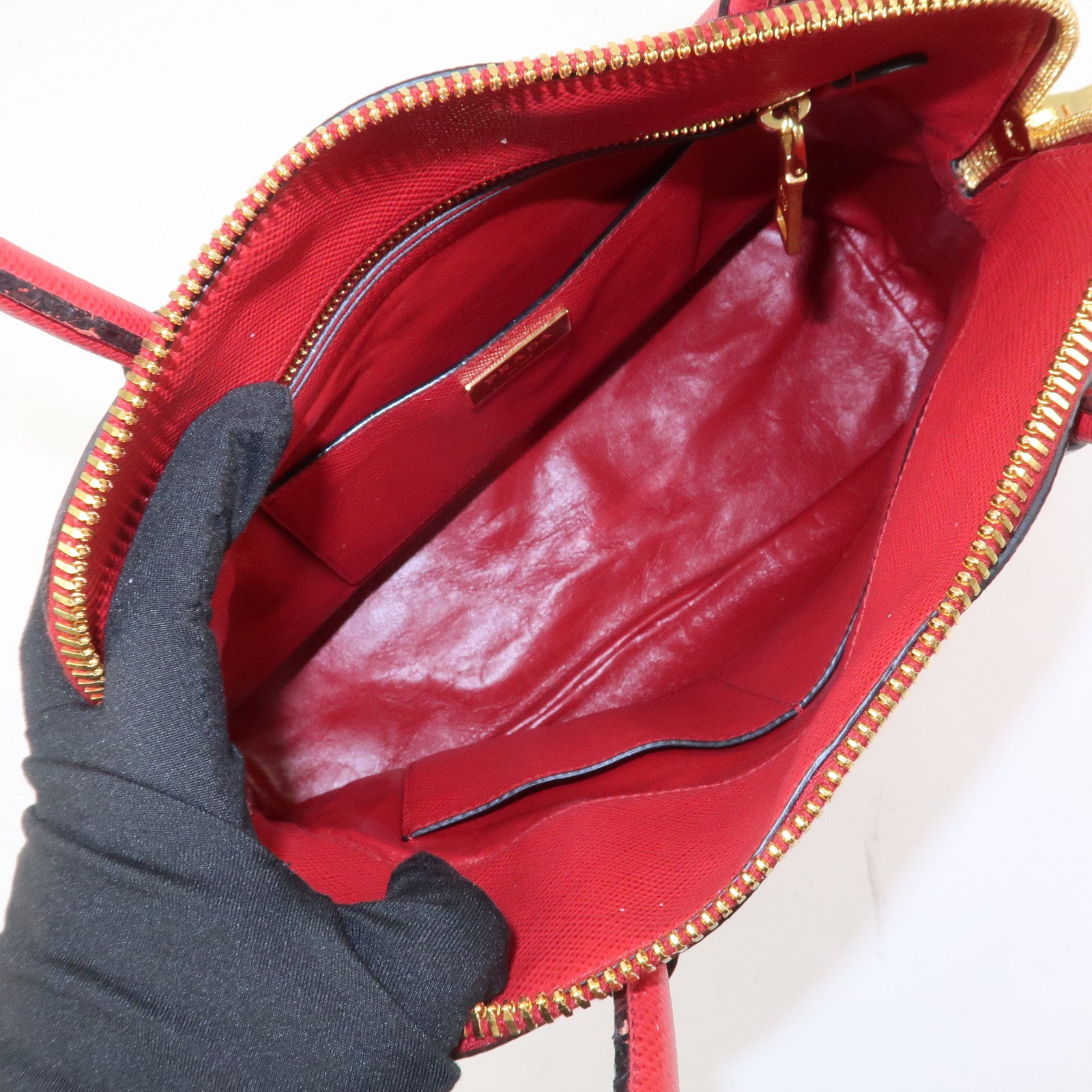 PRADA Logo Saffiano Leather 2Way Hand Bag Shoulder Bag Red BL0907