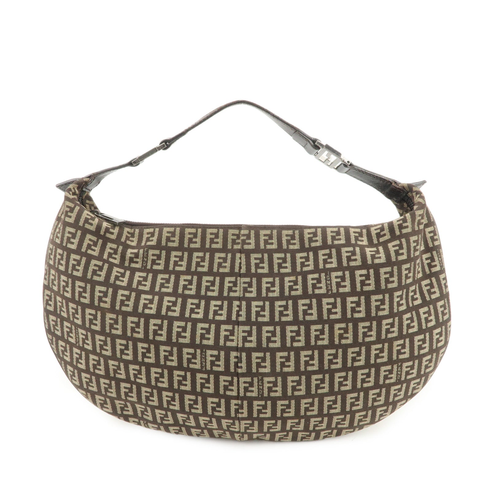 FENDI Zucchino Canvas Leather Hand Bag Shoulder Bag Brown 8BR441