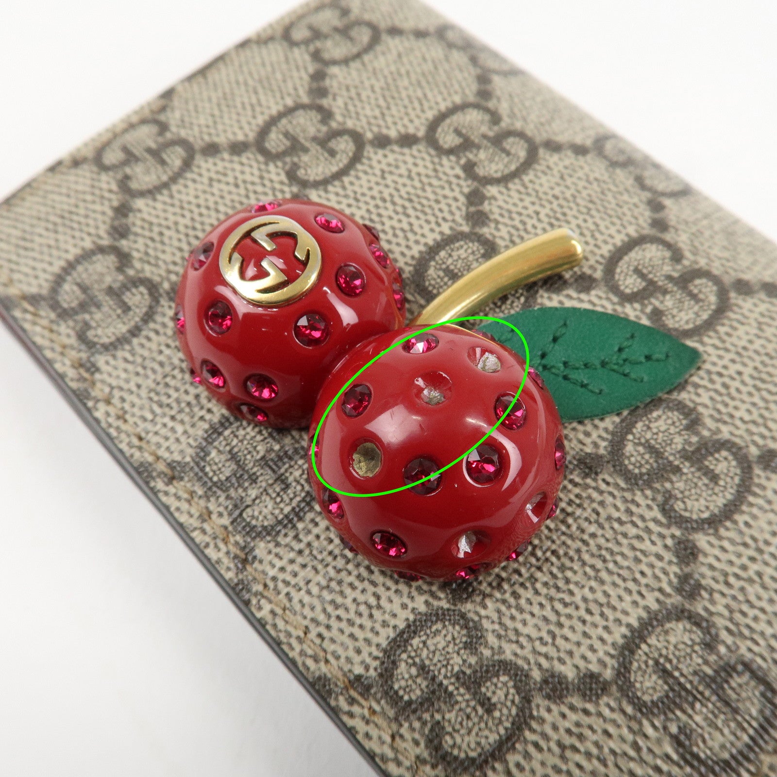 GUCCI Interlocking G GG Supreme Cherry Compact Wallet Beige 476050 Used