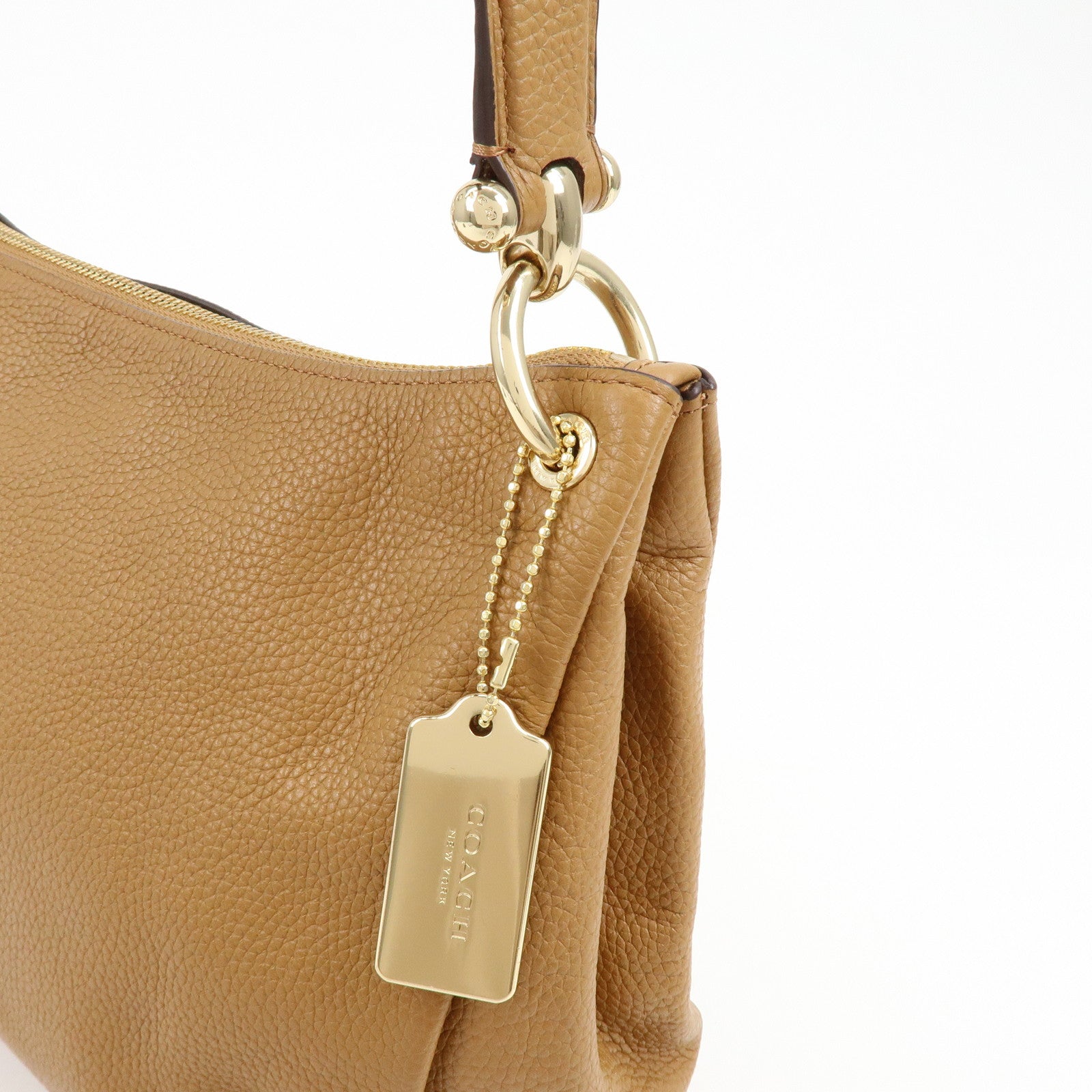 COACH Logo Leather Shoulder Bag Hand Bag Camel