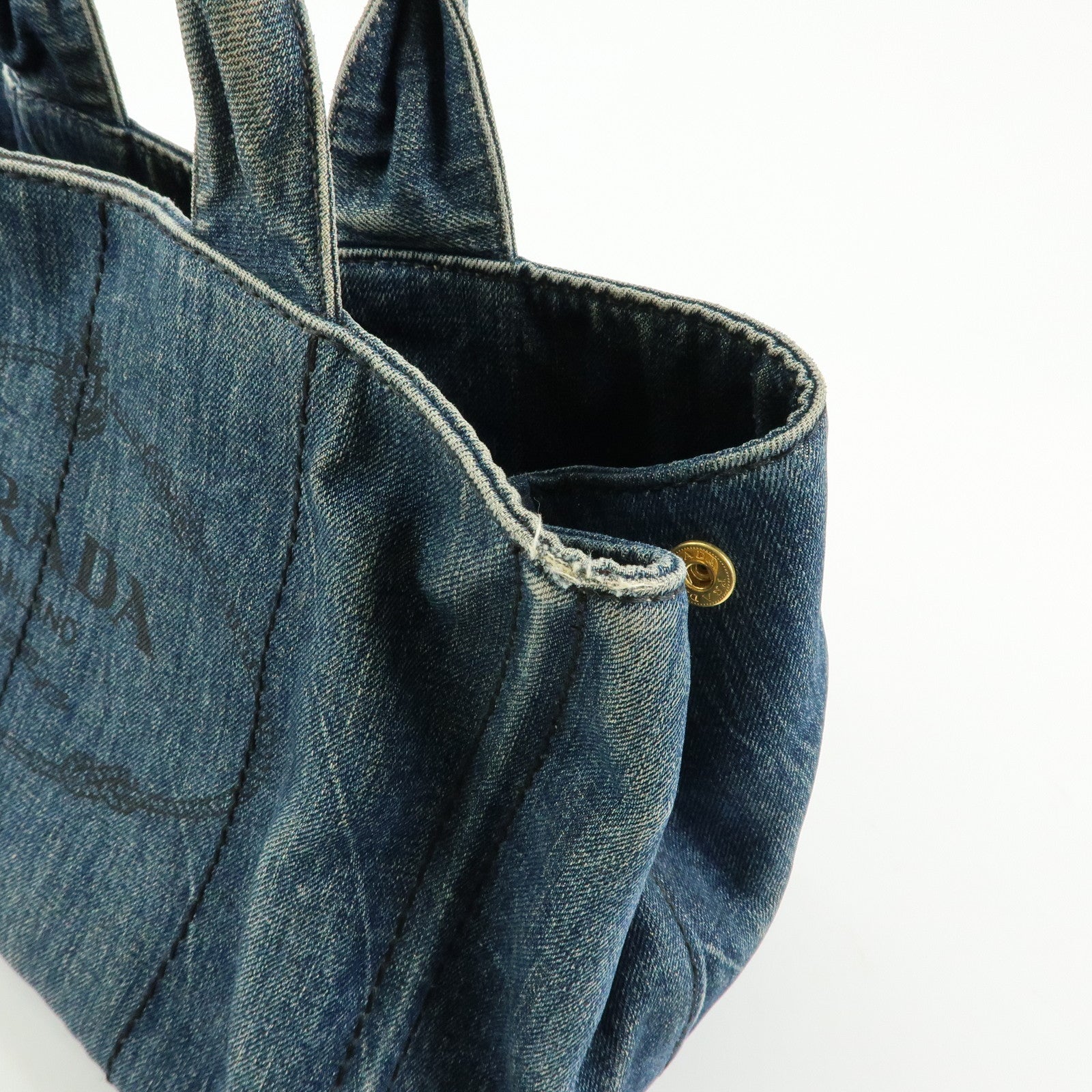 PRADA Logo Canapa Canvas Denim Tote Bag Hand Bag Blue B1877B