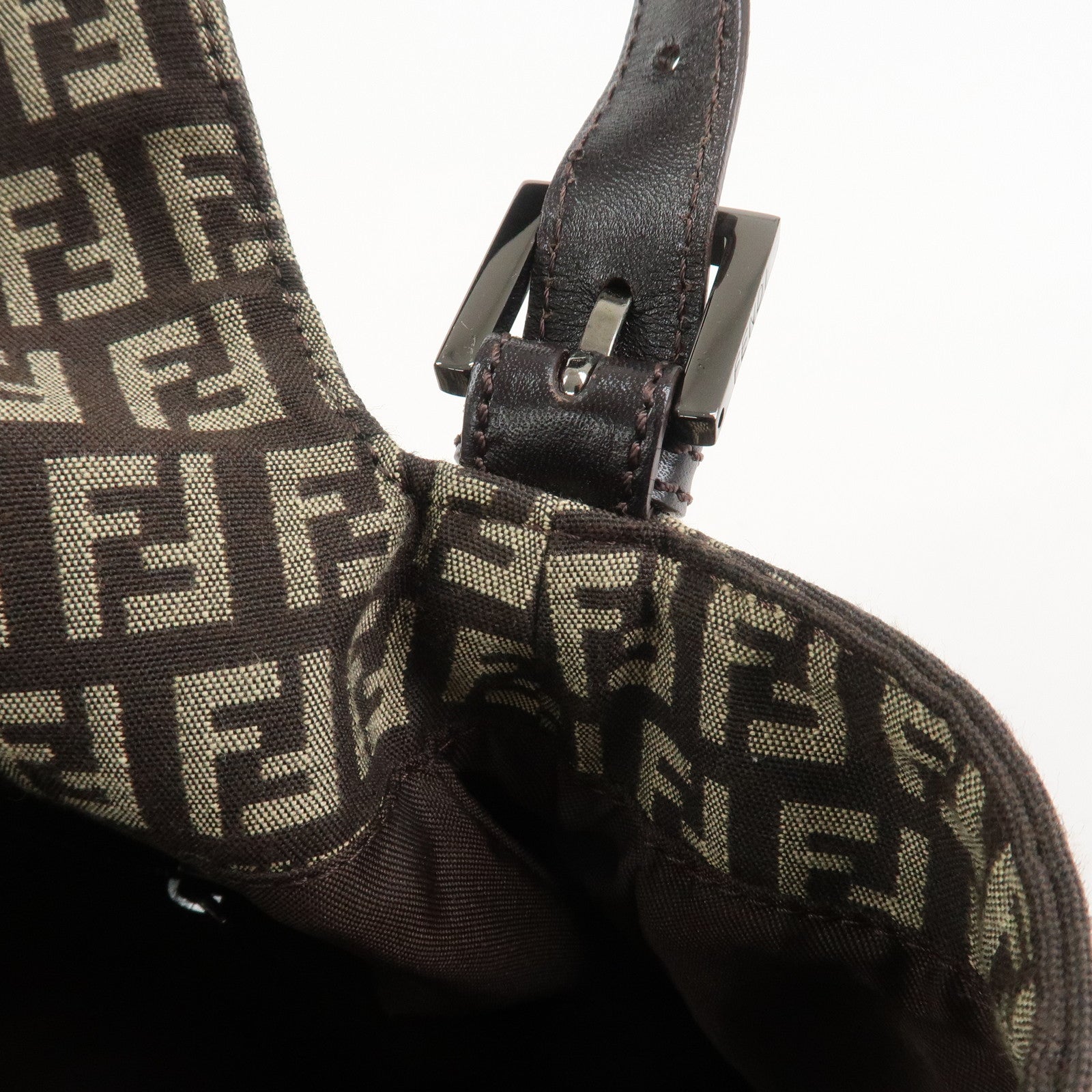 FENDI Mamma Baguette Zucchino Shoulder Bag Brown Beige 8BR001