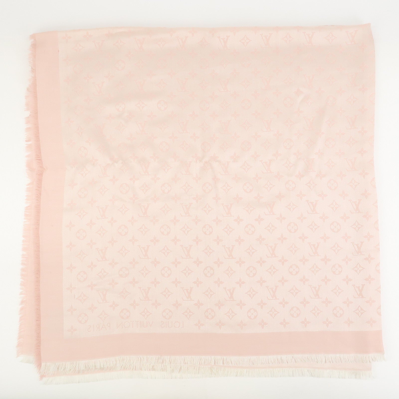 Louis Vuitton Monogram Silk Wook Shawl Scarf Rose Pink M72046