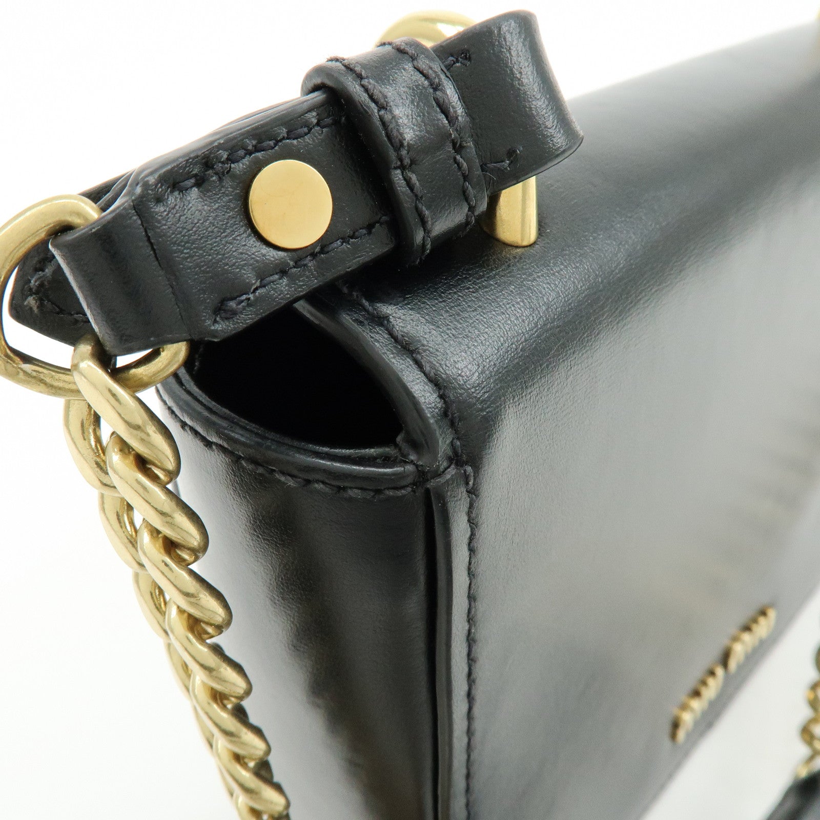 MIU MIU Logo Soft Calf Leather Chain Shoulder Bag Black 5BD147