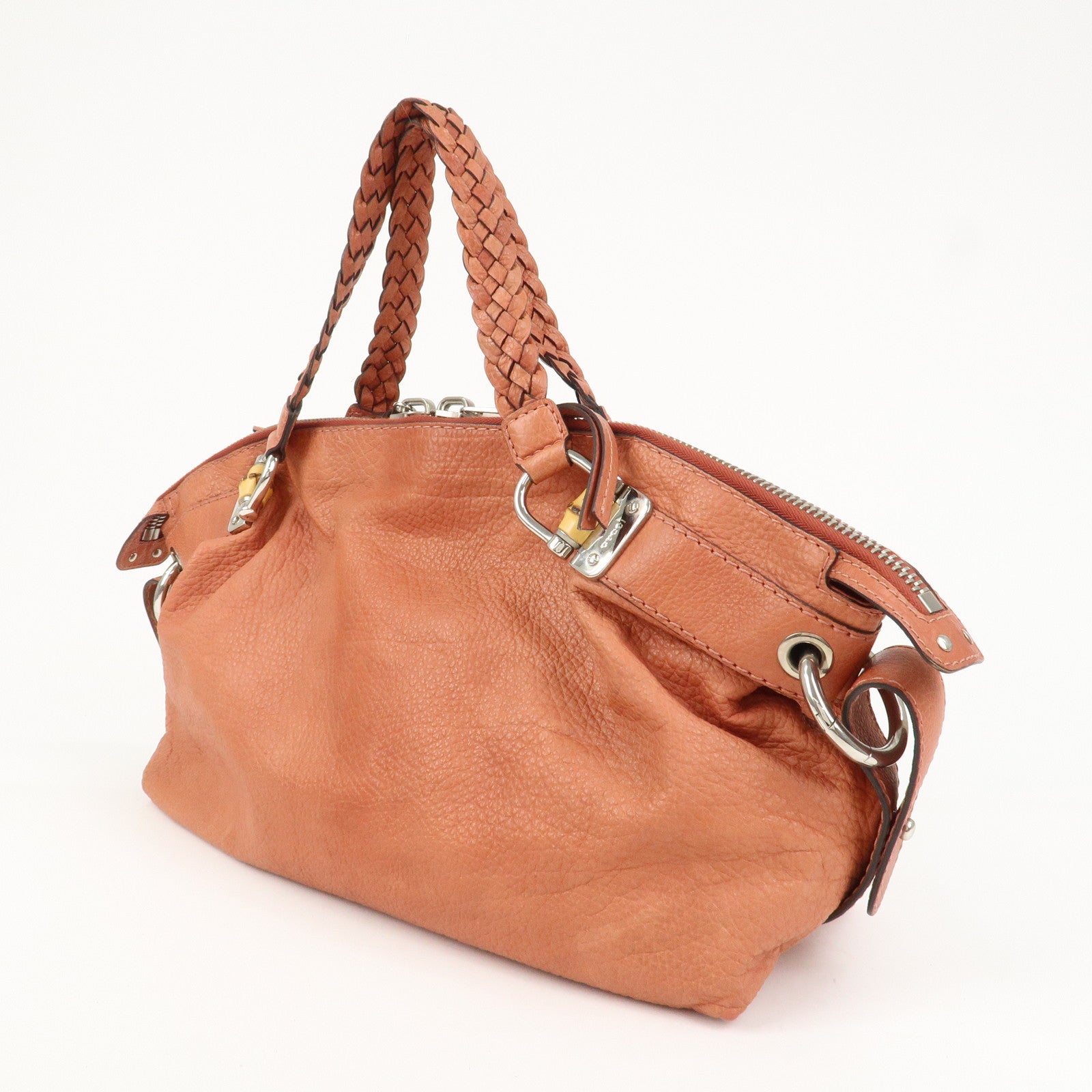 GUCCI Bamboo Leather Boston Bag Shoulder Bag Coral 232959