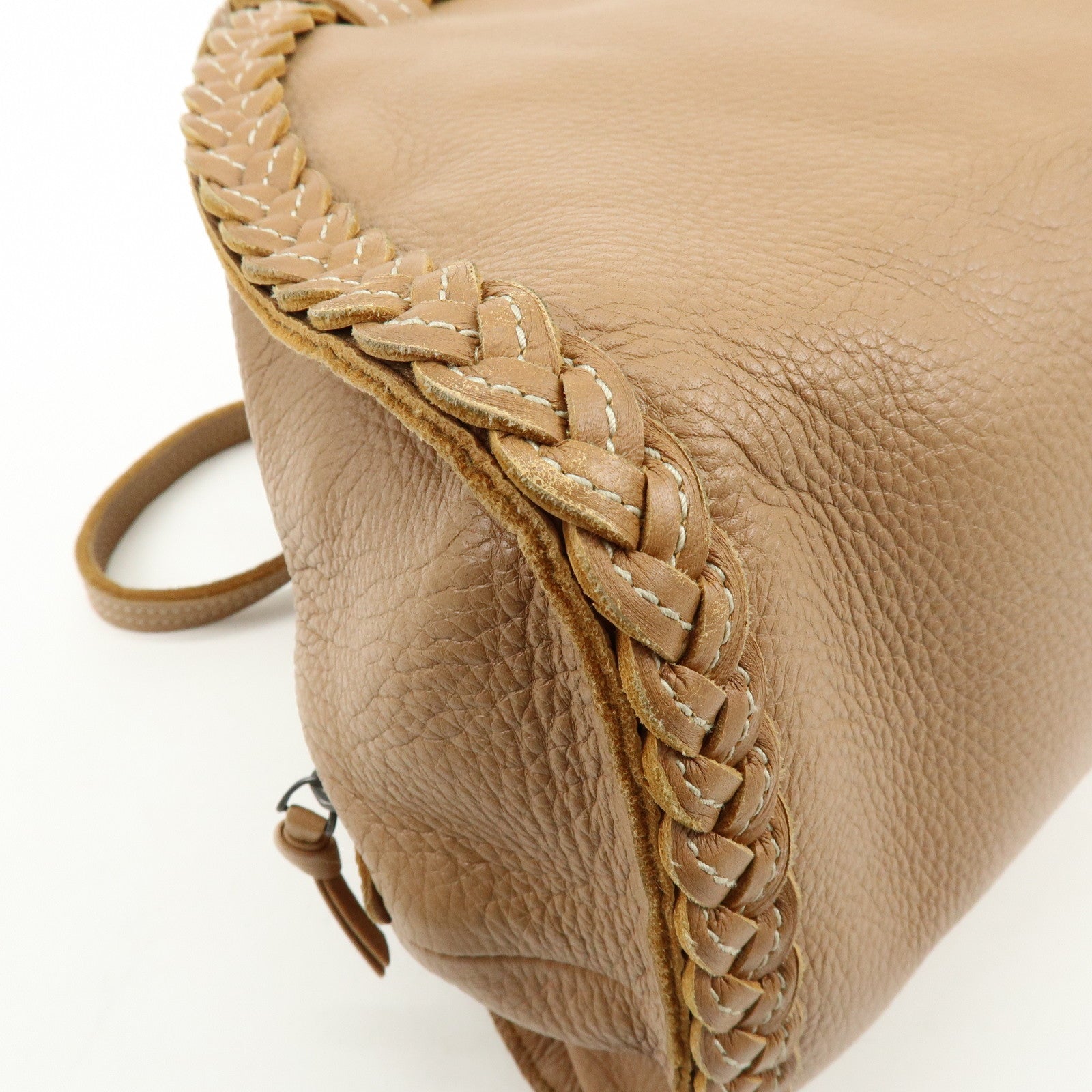 BOTTEGA VENETA Calf Leather Boston Bag Hand Bag Brown