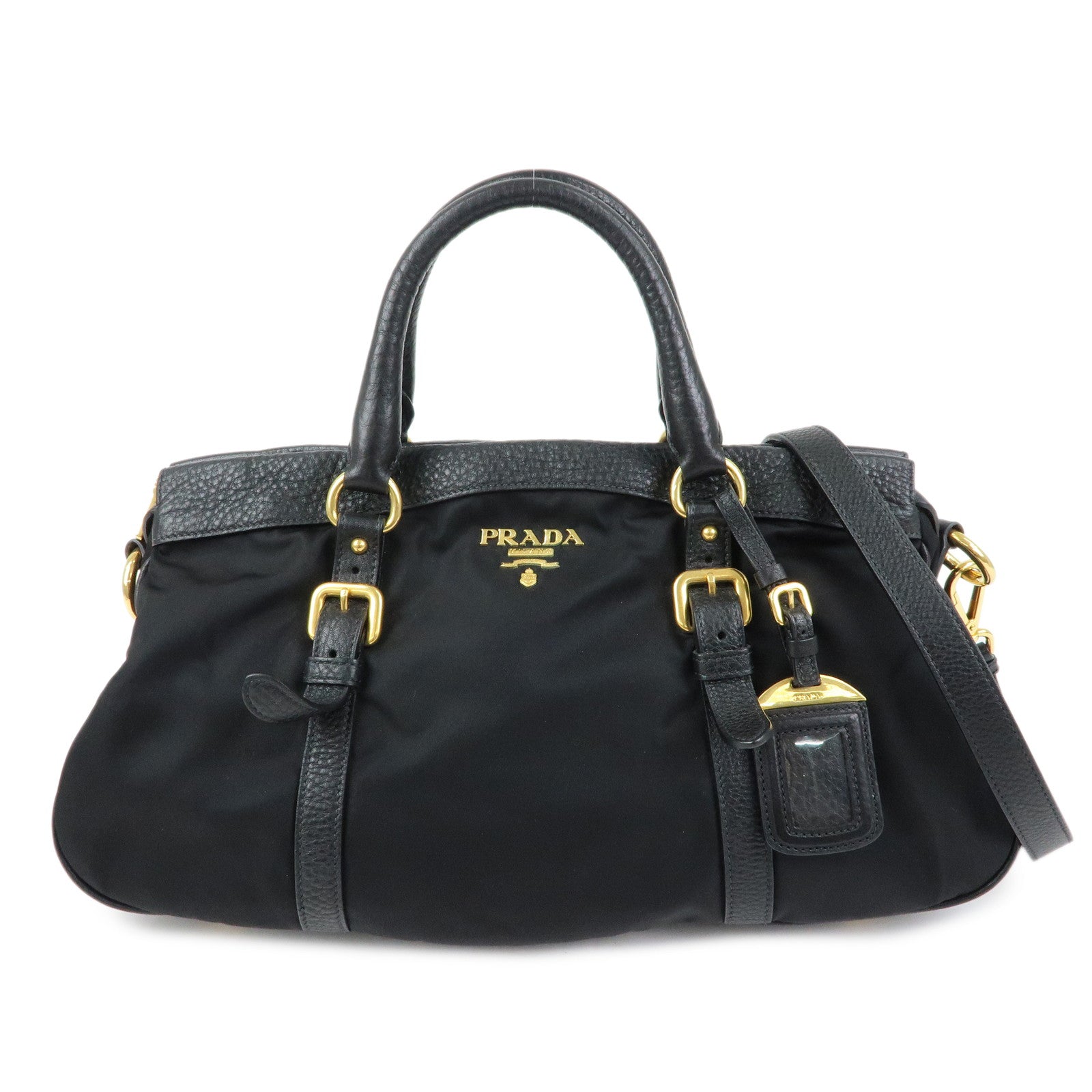 PRADA Logo Nylon Leather 2Way Shoulder Bag Hand Bag Black BN2032