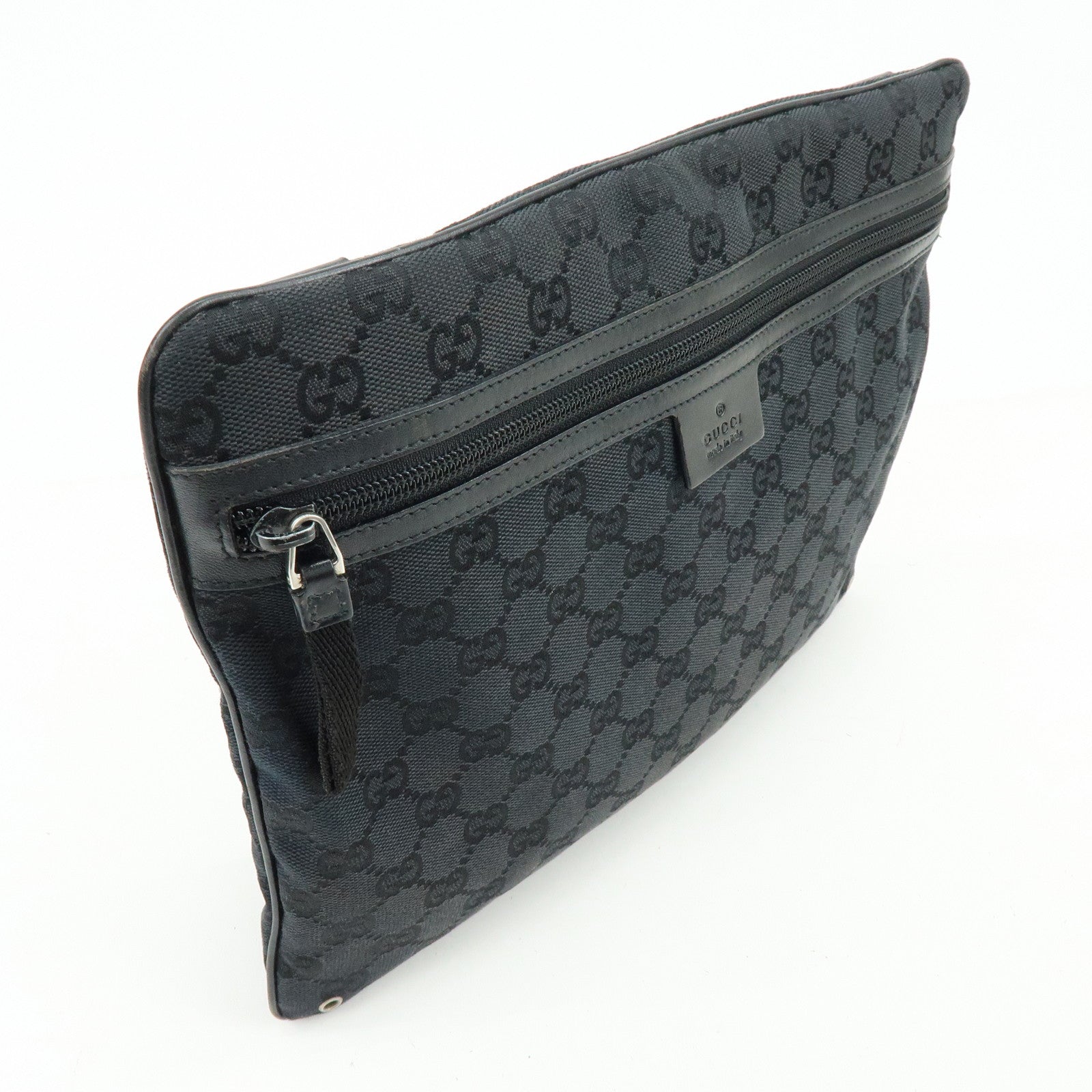 GUCCI GG Canvas Leather Shoulder Bag Crossbody Bag Black 90476