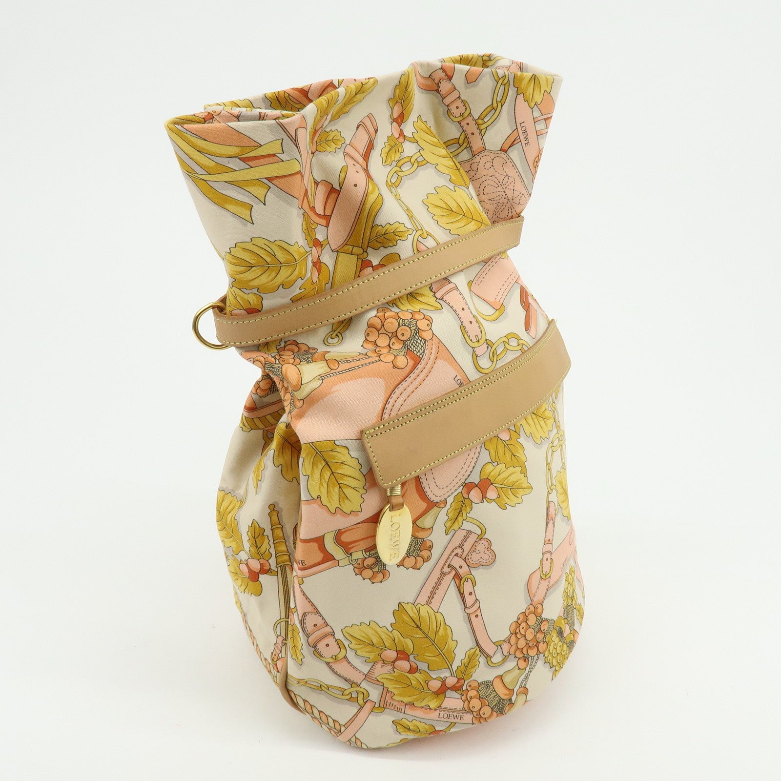 LOEWE Scarf Design Canvas Leather Shoulder Bag Beige Pink