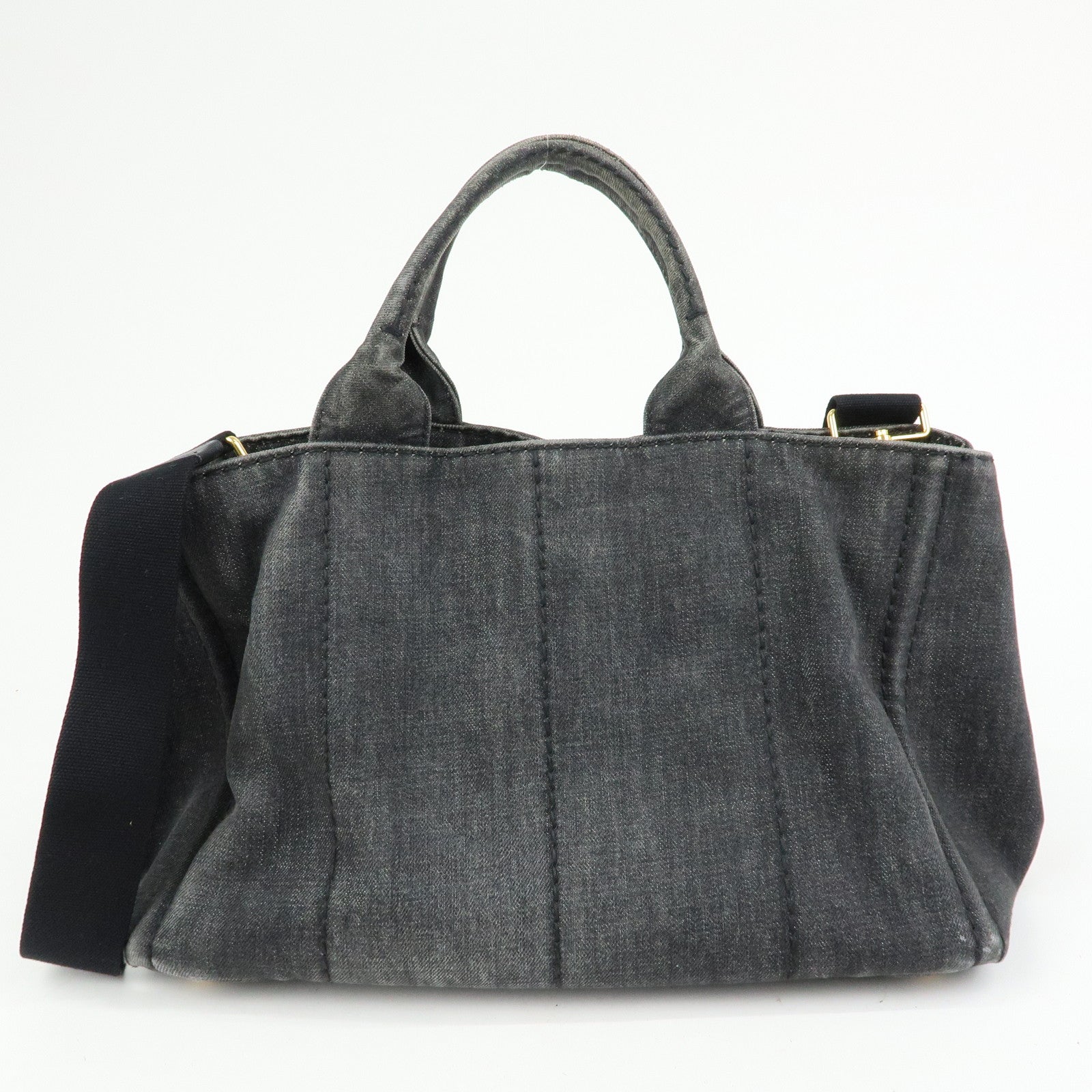 PRADA Triangle Logo Canapa Denim 2Way Bag Shoulder Bag Black 2642B