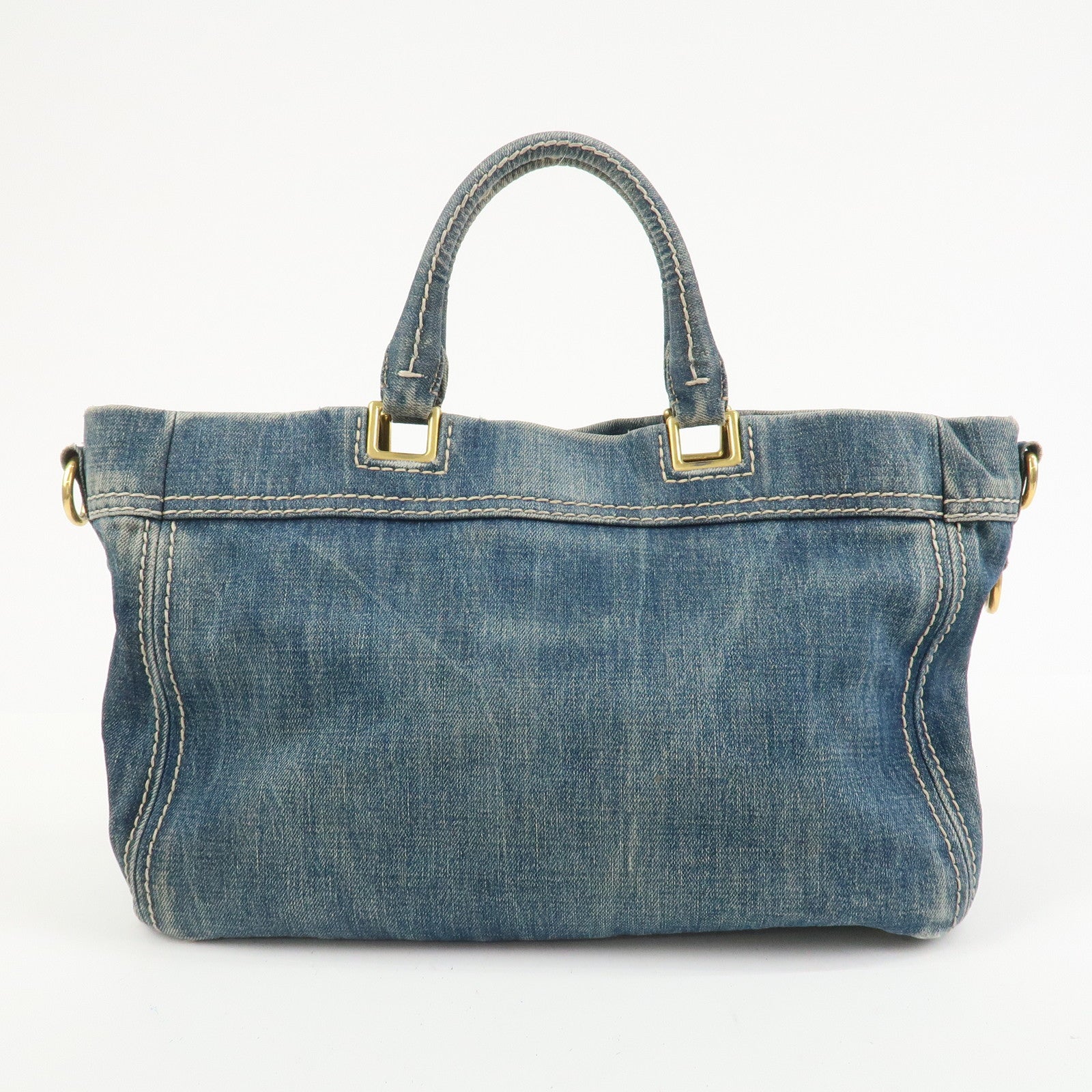 PRADA Denim 2Way Bag Hand Bag Shoulder Bag Tote Bag Blue BN2070