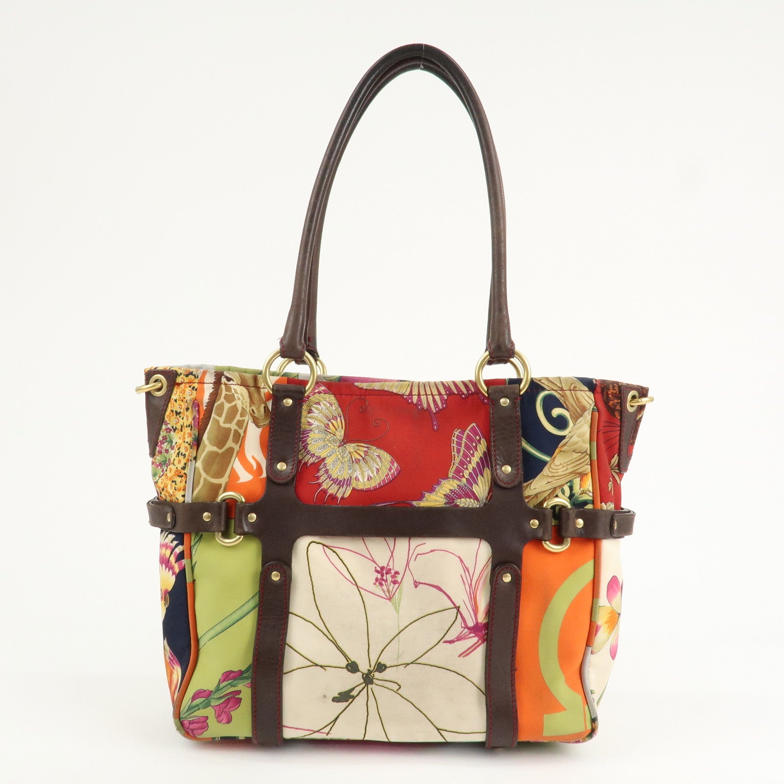 Ferragamo Gancini Leather Nylon Shoulder Bag Tote Bag Multicolor