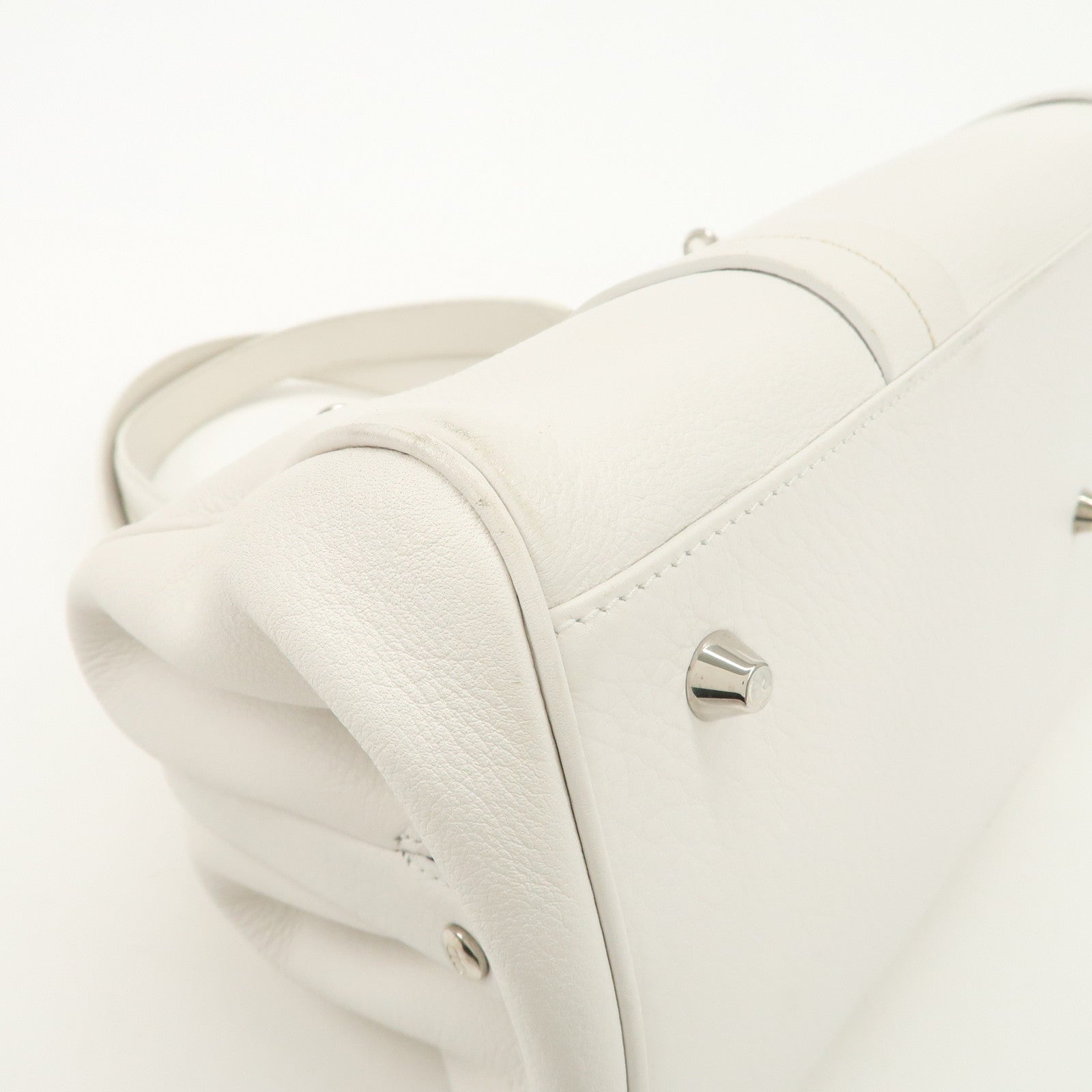 Christian Dior Logo Leather Hand Bag Boston Bag White