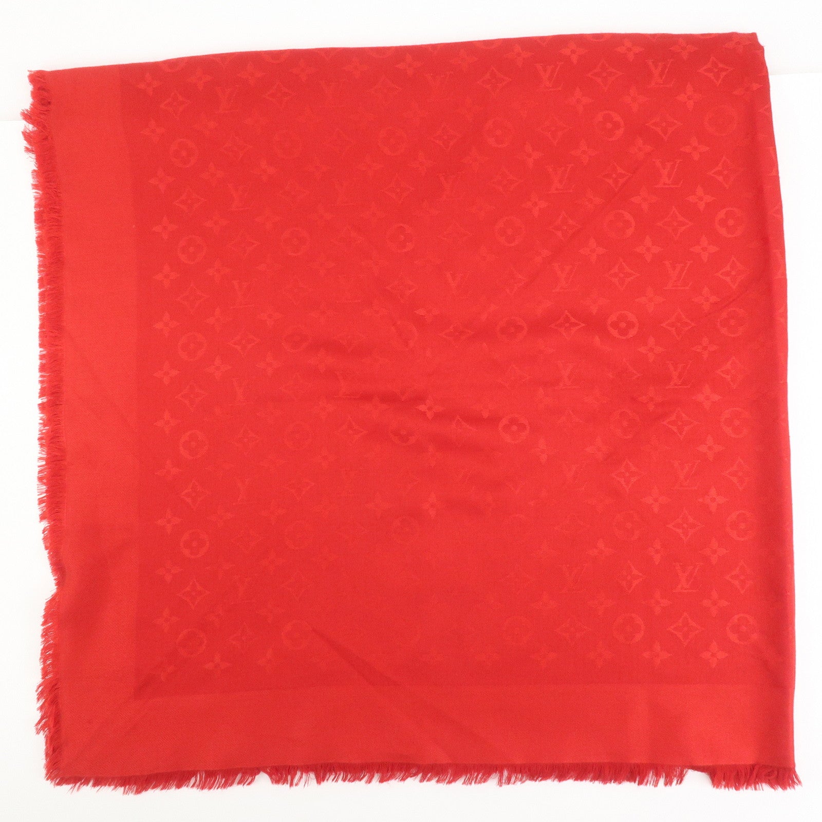 Louis Vuitton Monogram Shawl Silk Wool Large Scarf Red M72237