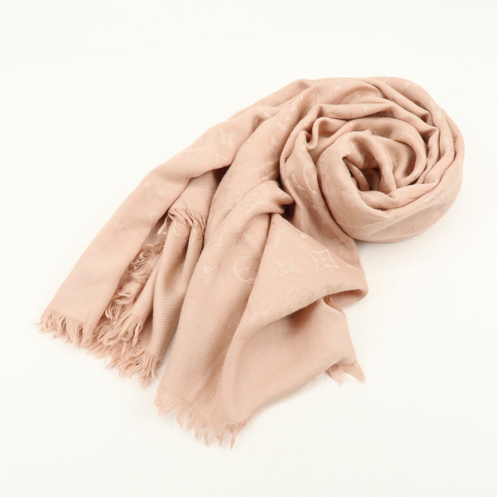 Louis Vuitton Monogram Silk Wook Scarf Shawl Pink 402336