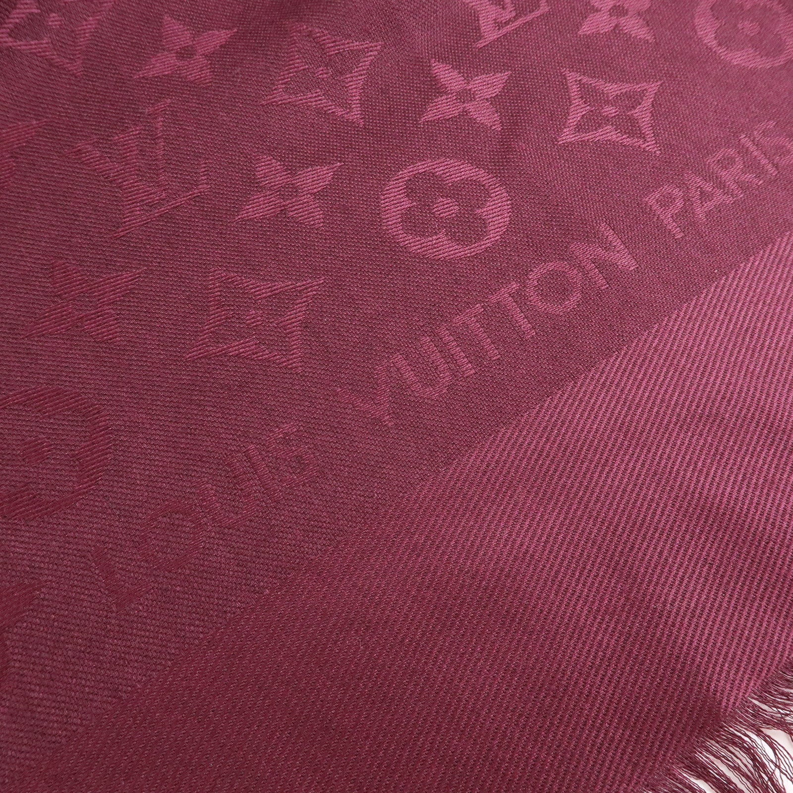 Louis Vuitton Monogram Shawl Silk Wool Large Scarf Burgundy M71359