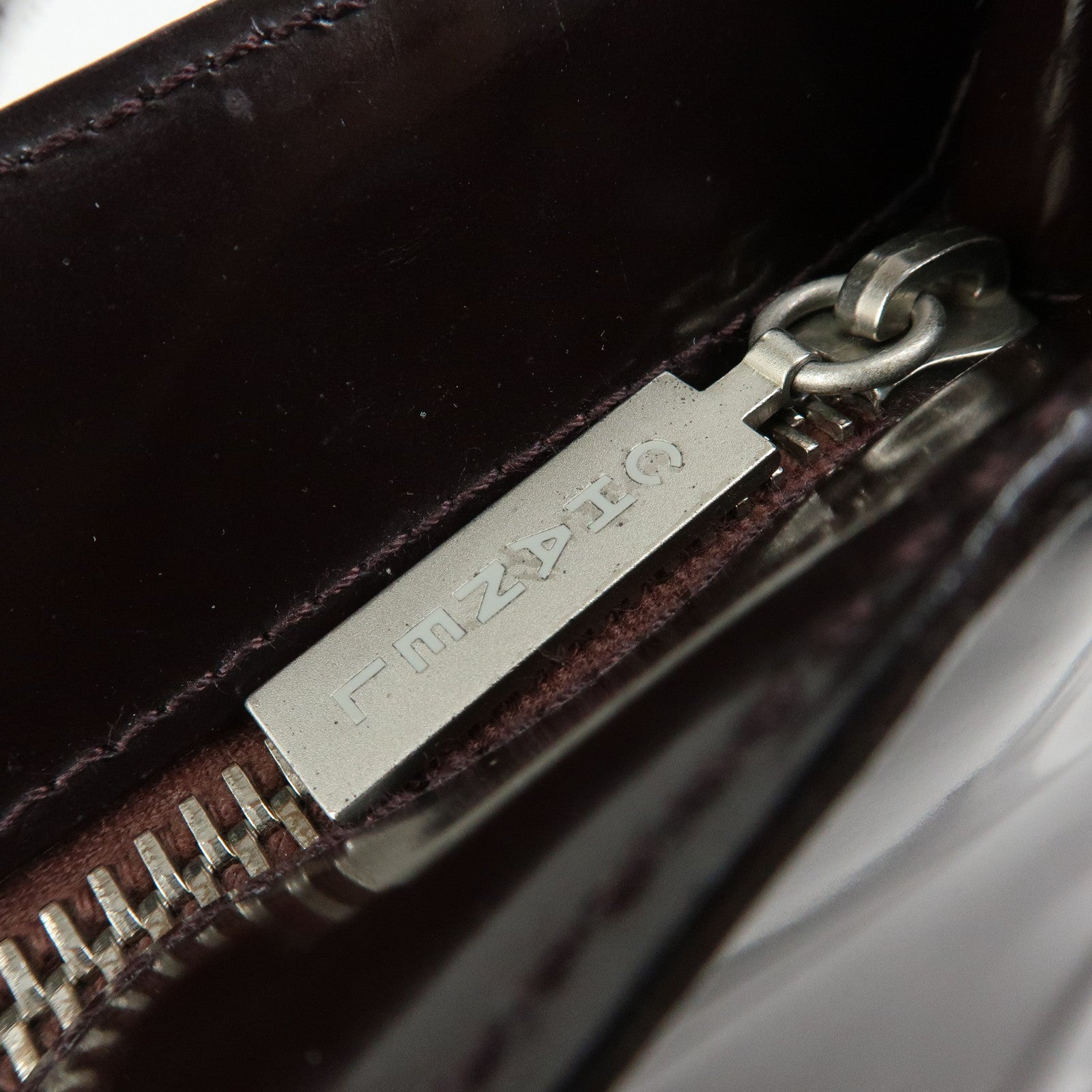 CHANEL Logo Patent Leather Tote Bag Shoulder Bag Brown