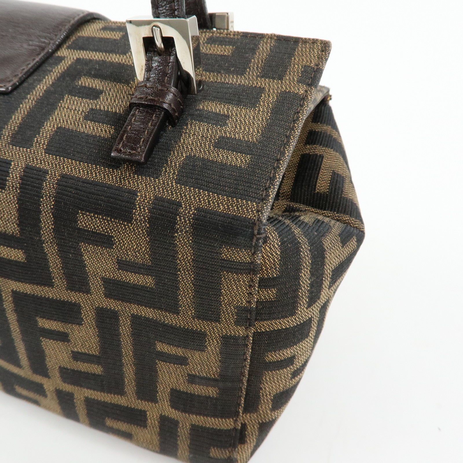 FENDI ZUCCA Canvas Leather Hand Bag Shoulder Bag Brown