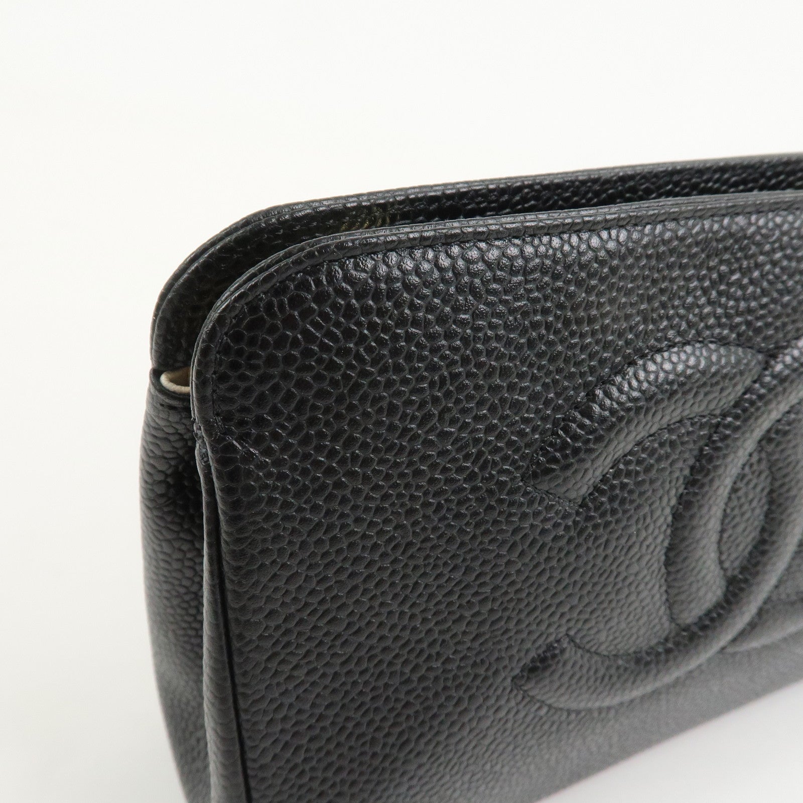 CHANEL COCO Mark Caviarskin Cosmetic Pouch Black