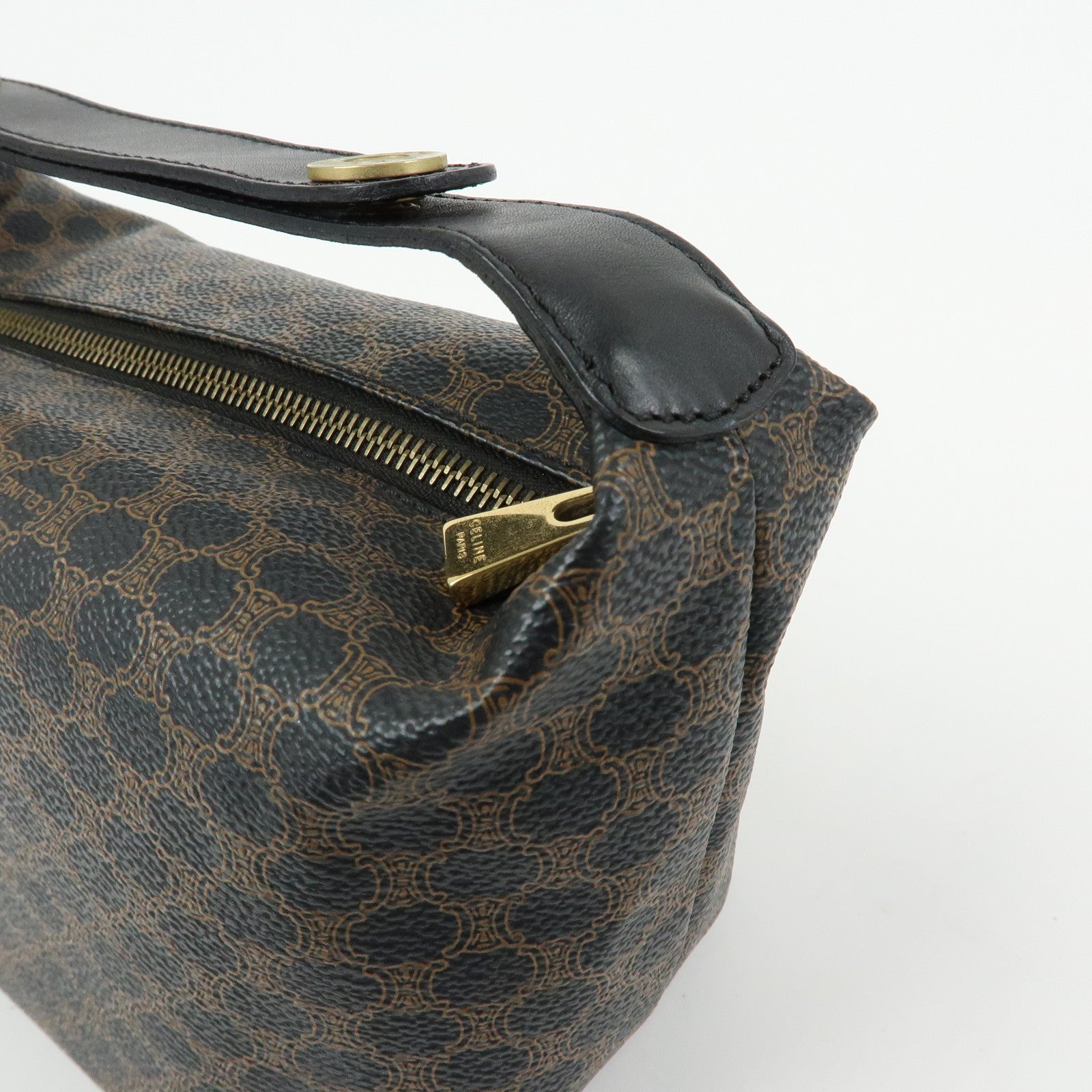 CELINE Macadam PVC Coated Canvas Leather Hand Bag Black Brown