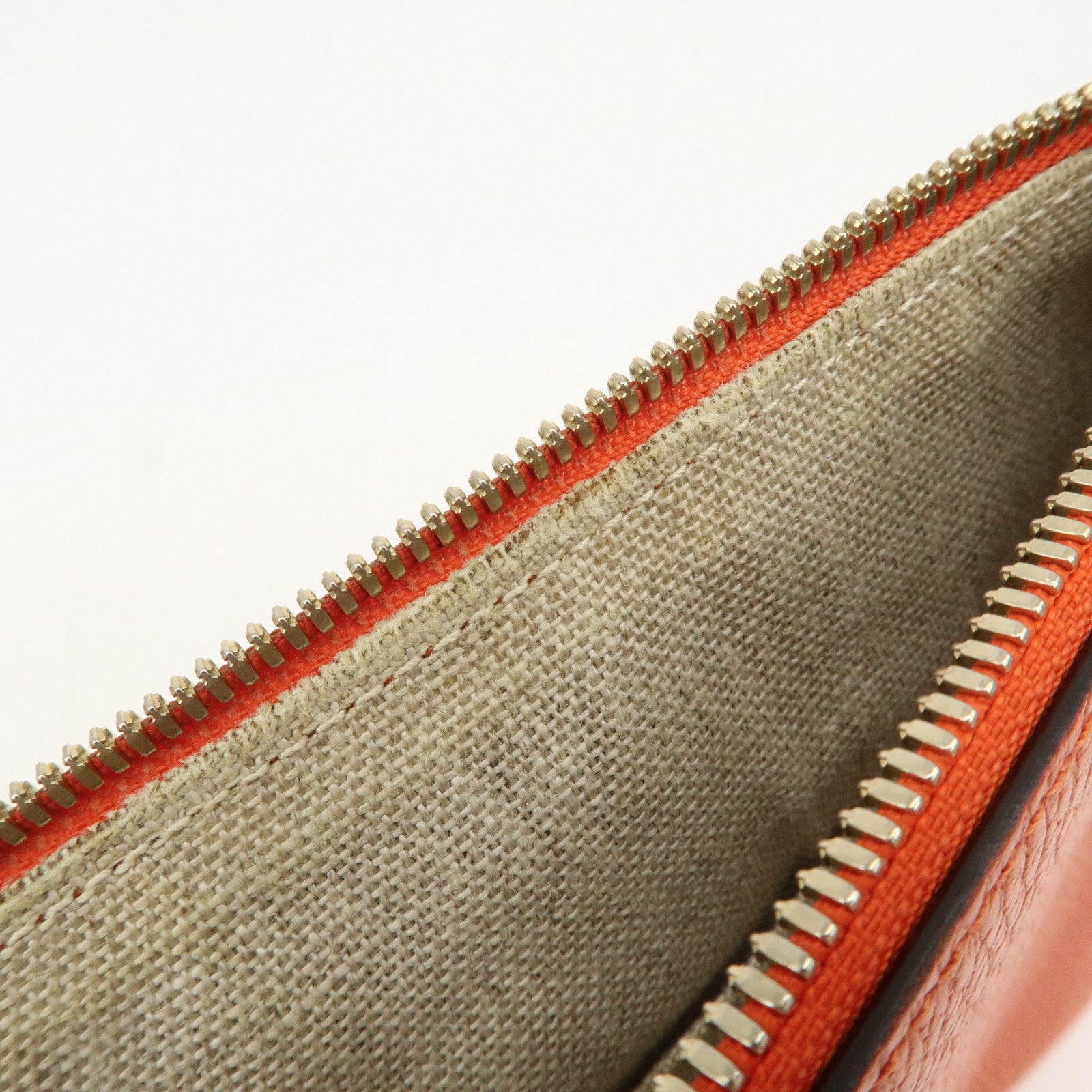 GUCCI Bamboo Logo Leather Clutch Bag Pouch Orange 449653