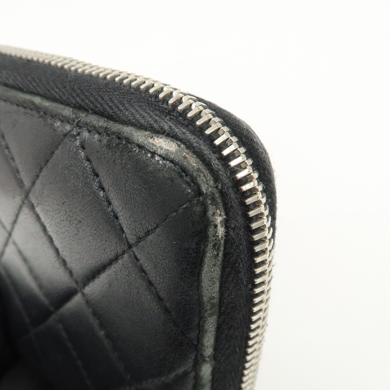CHANEL Matelasse Lamb Skin Round Zippy Long Wallet Black A50097