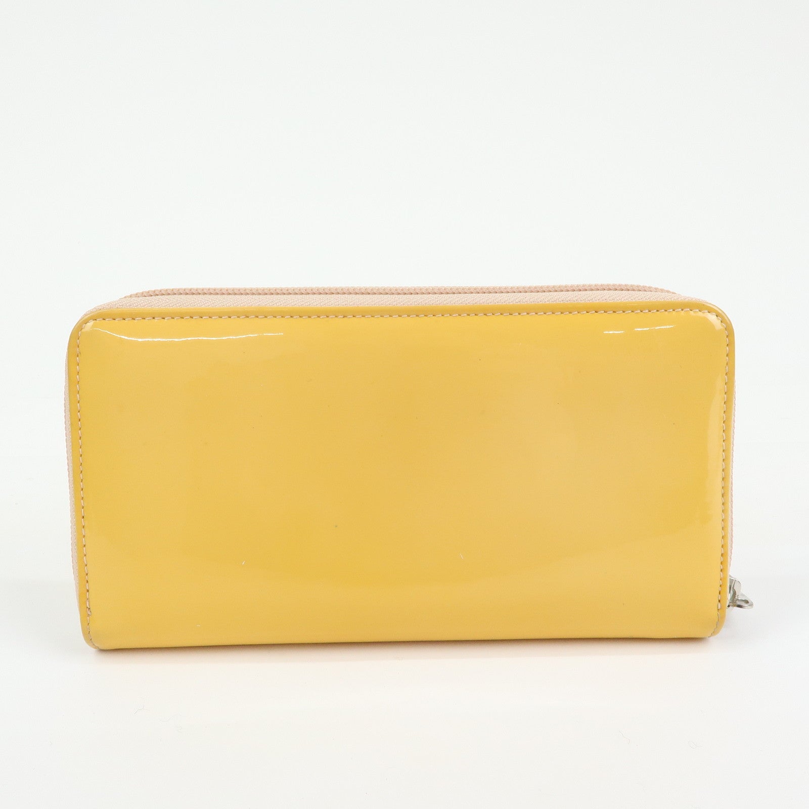 CHANEL Makeup COCO Mark Patent Leather Long Wallet Yellow