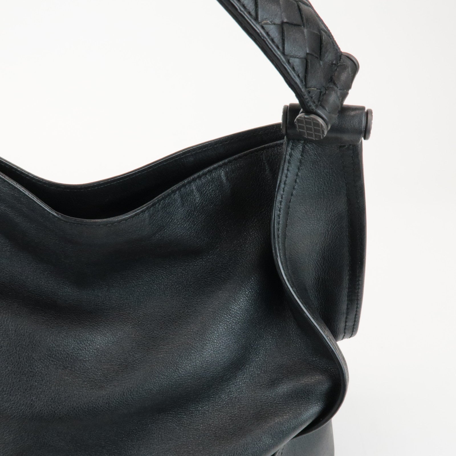 BOTTEGA VENETA Intrecciato Leather Shoulder Bag Black