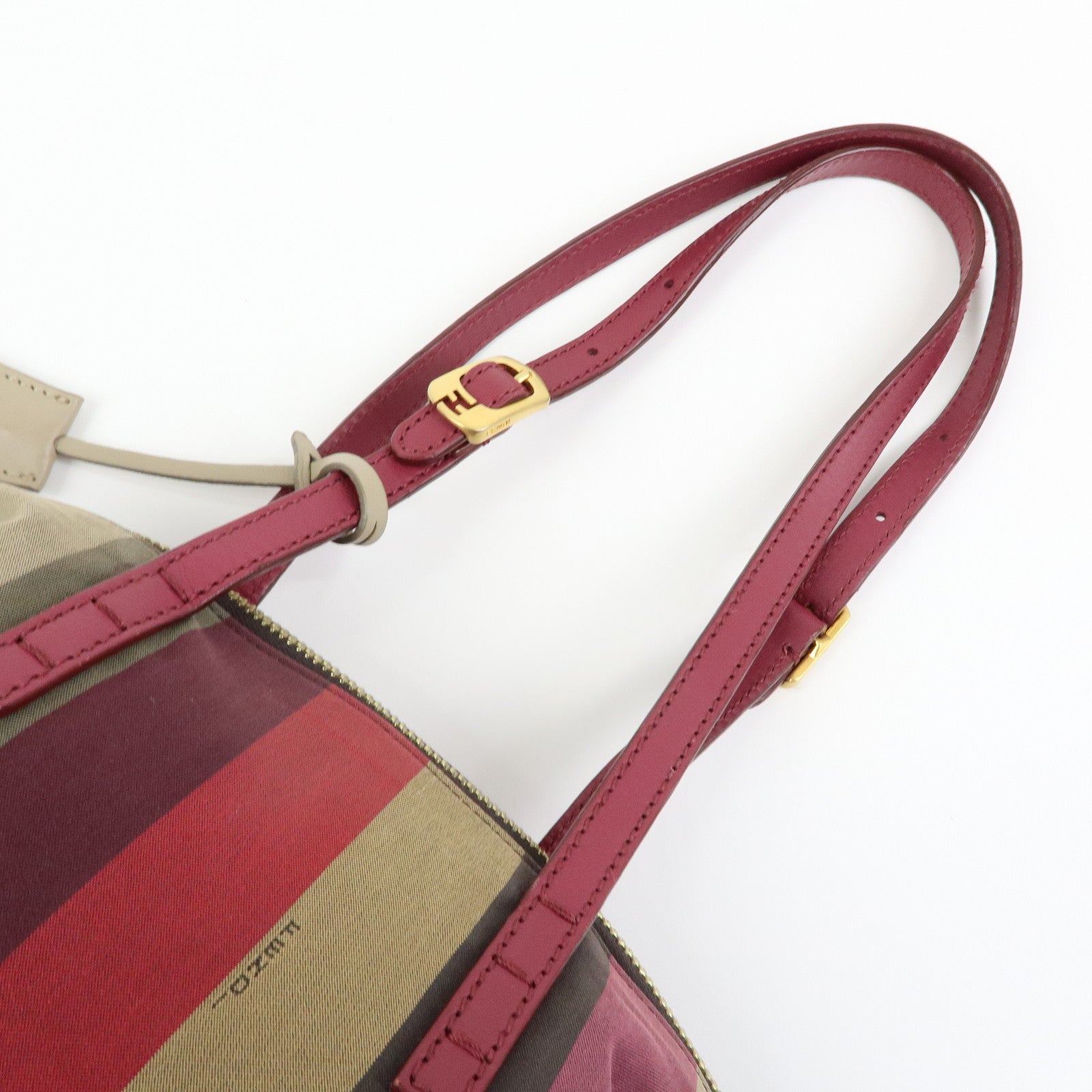 FENDI Chameleon Pequin Canvas Leather Shoulder Bag Tote Bag 8BN232