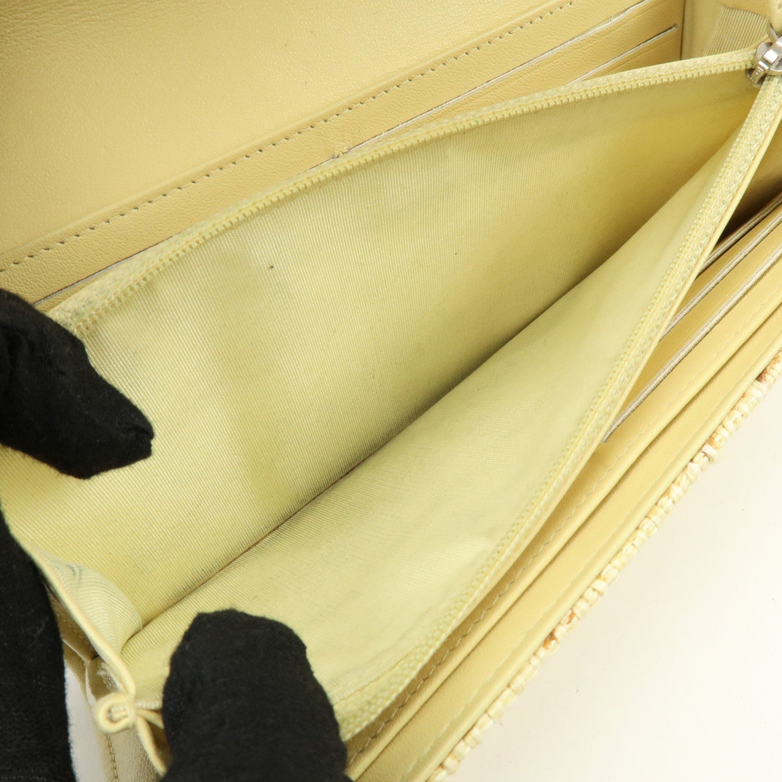 CHANEL Deauville COCO Mark Raffia Leather Long Wallet Yellow