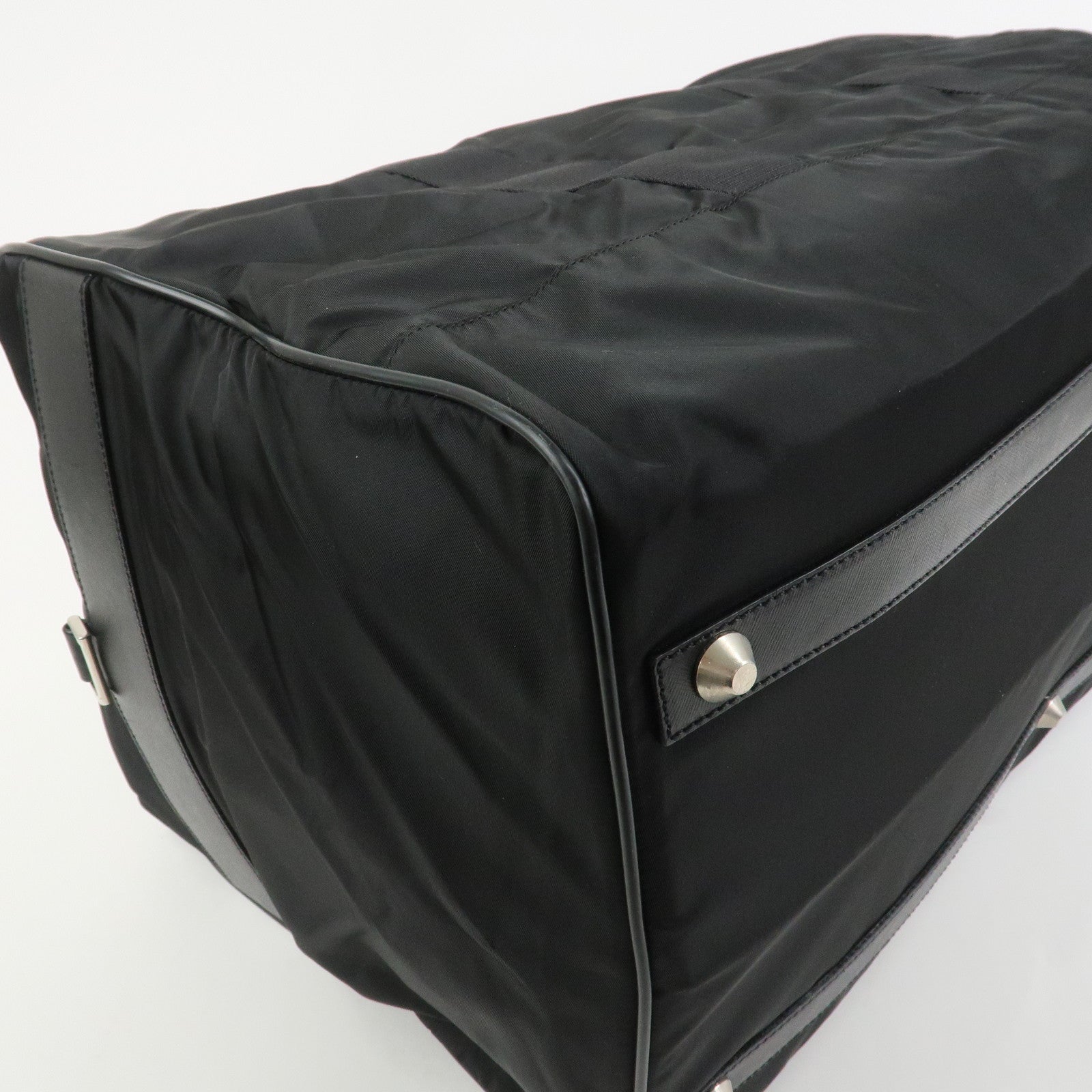 PRADA Triangle Logo Nylon Saffiano Leather Boston Bag Hand Bag