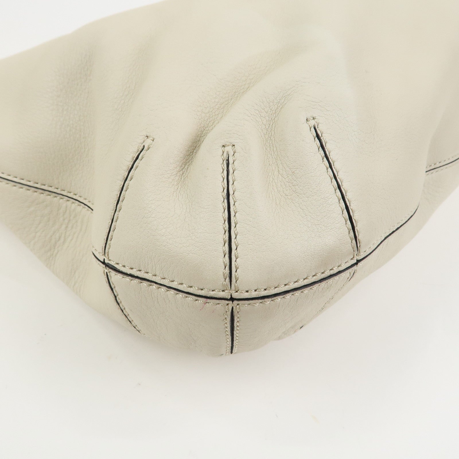 FENDI Logo Leather 2Way Bag Hand Bag Shoulder Bag Ivory 8BN238