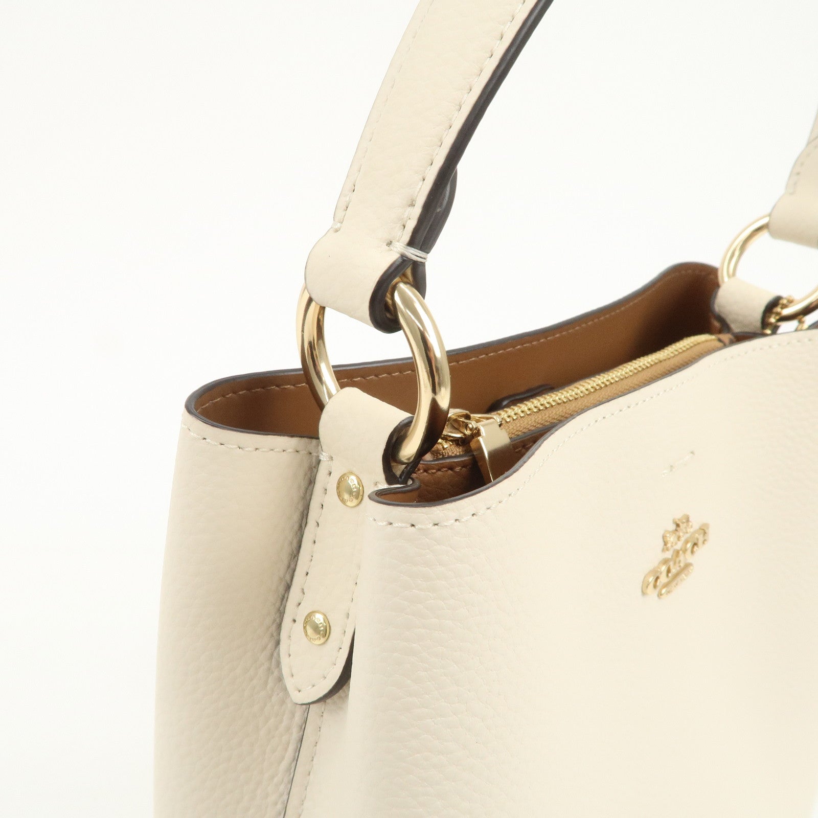 COACH Leather 2Way Bag Hand Bag Shoulder Bag White