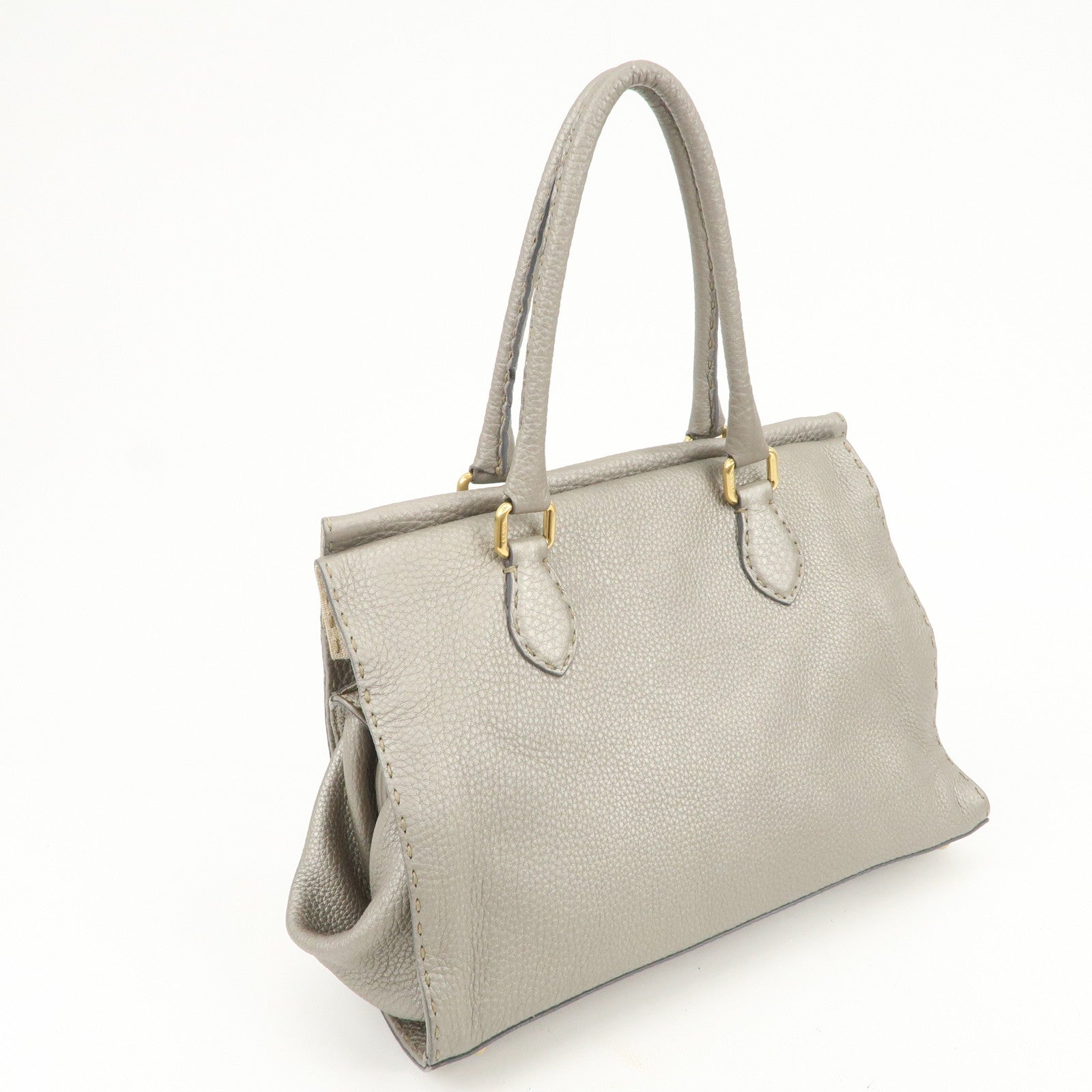 FENDI Seleria Leather Hand Bag Shoulder Bag Metallic Gray 8BN218