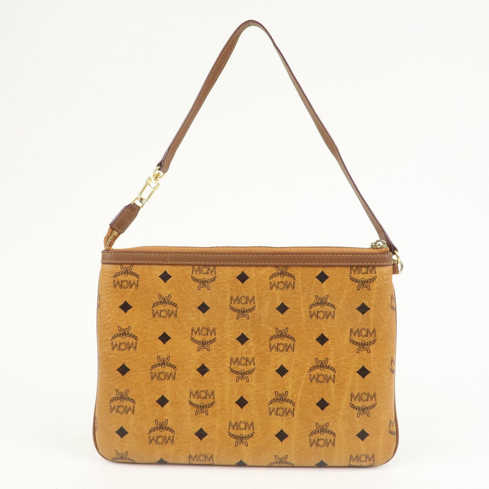 MCM Visetos Leather Shoulder Bag Crossbody Bag Brown Gold