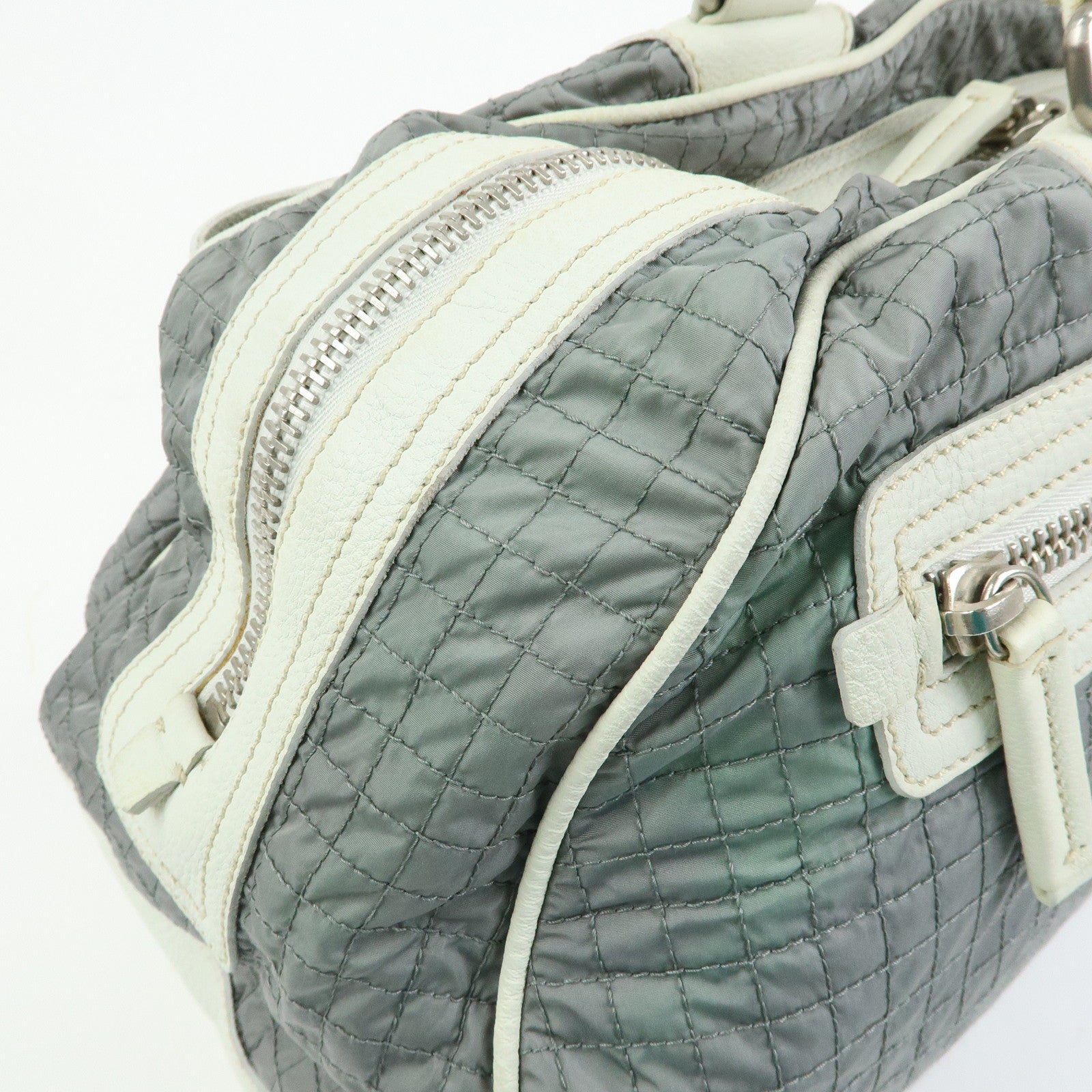 PRADA Sports Nylon Leather Boston Bag Hand Bag Gray Irvory