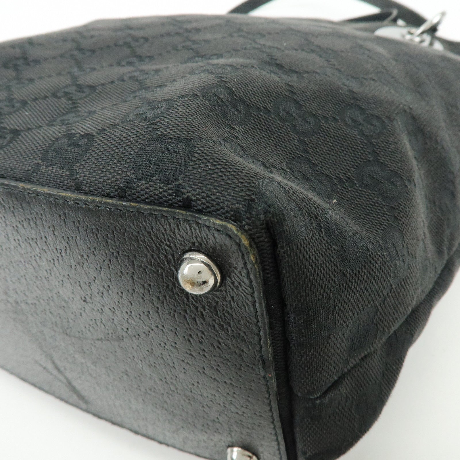 GUCCI GG Canvas Leather Tote Bag Shoulder Bag Black 120836