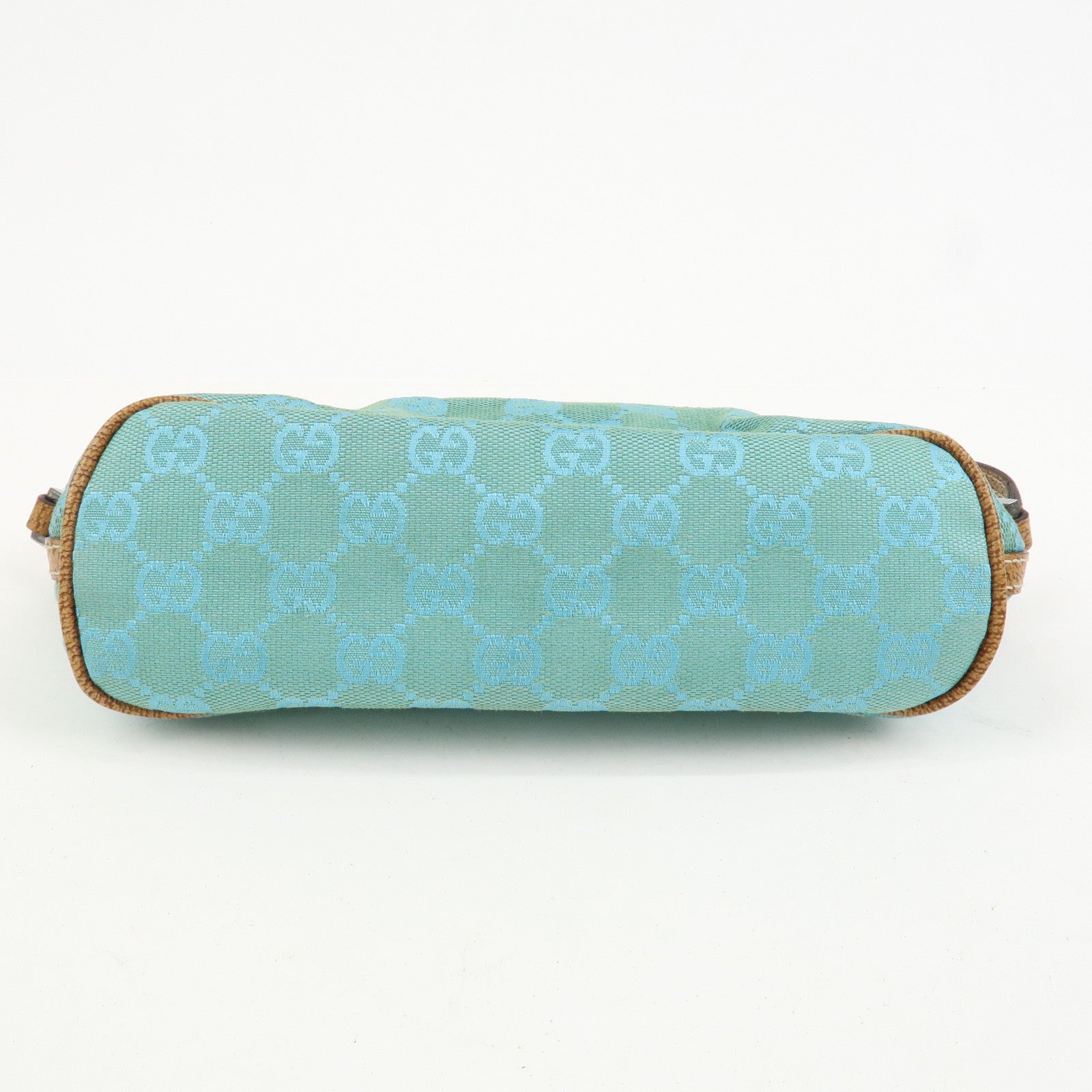 GUCCI Boat Bag GG Canvas Leather Hand Bag Light Blue 07198