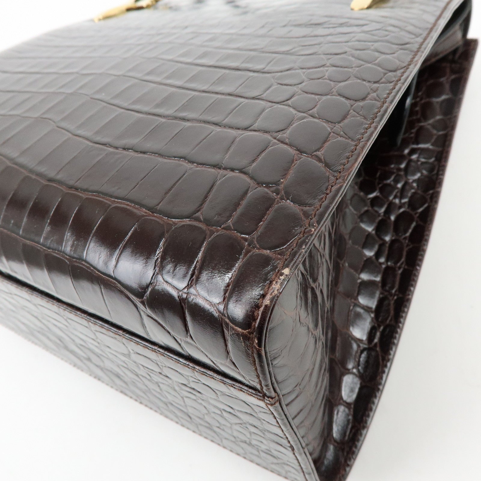 Ferragamo Gancini Embossed Leather Shoulder Bag Tote Bag Dark Brown