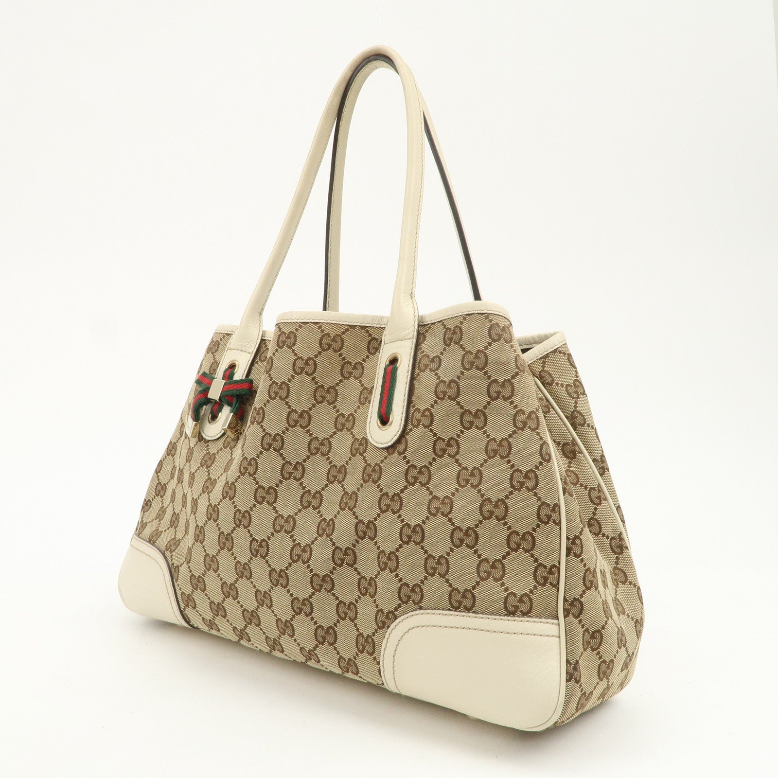 GUCCI Princy Sherry GG Canvas Leather Tote Bag Brown Ivory 163805