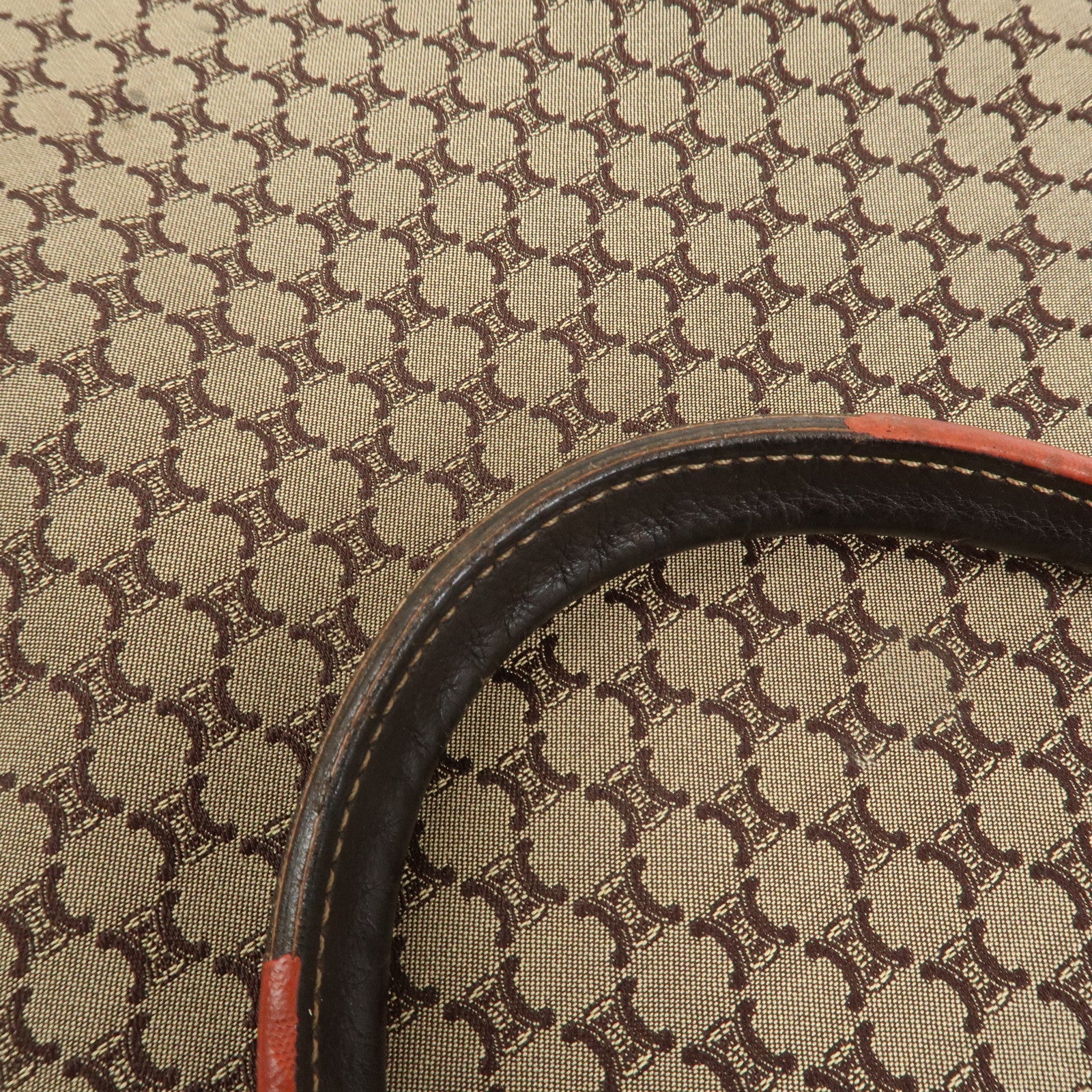 CELINE Macadam Canvas Leather Tote Bag Shoulder Bag Beige Brown