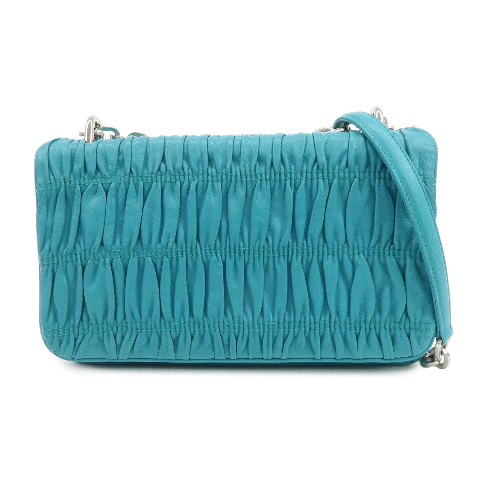 PRADA Nappa Gaufre Leather Chain Shoulder Bag Hand Bag Blue