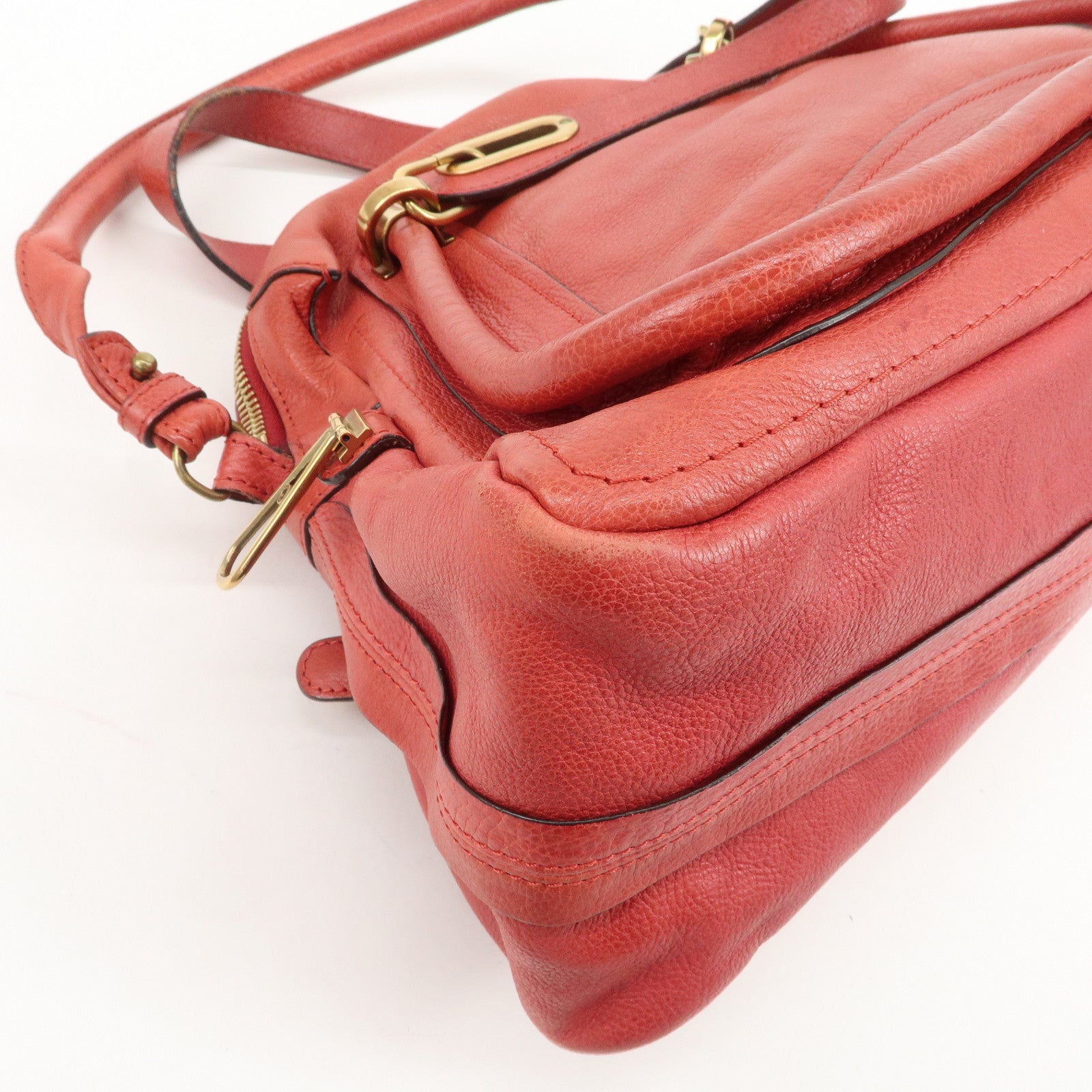 Chloe Paraty Leather 2Way Bag Shoulder Bag Hand Bag Red