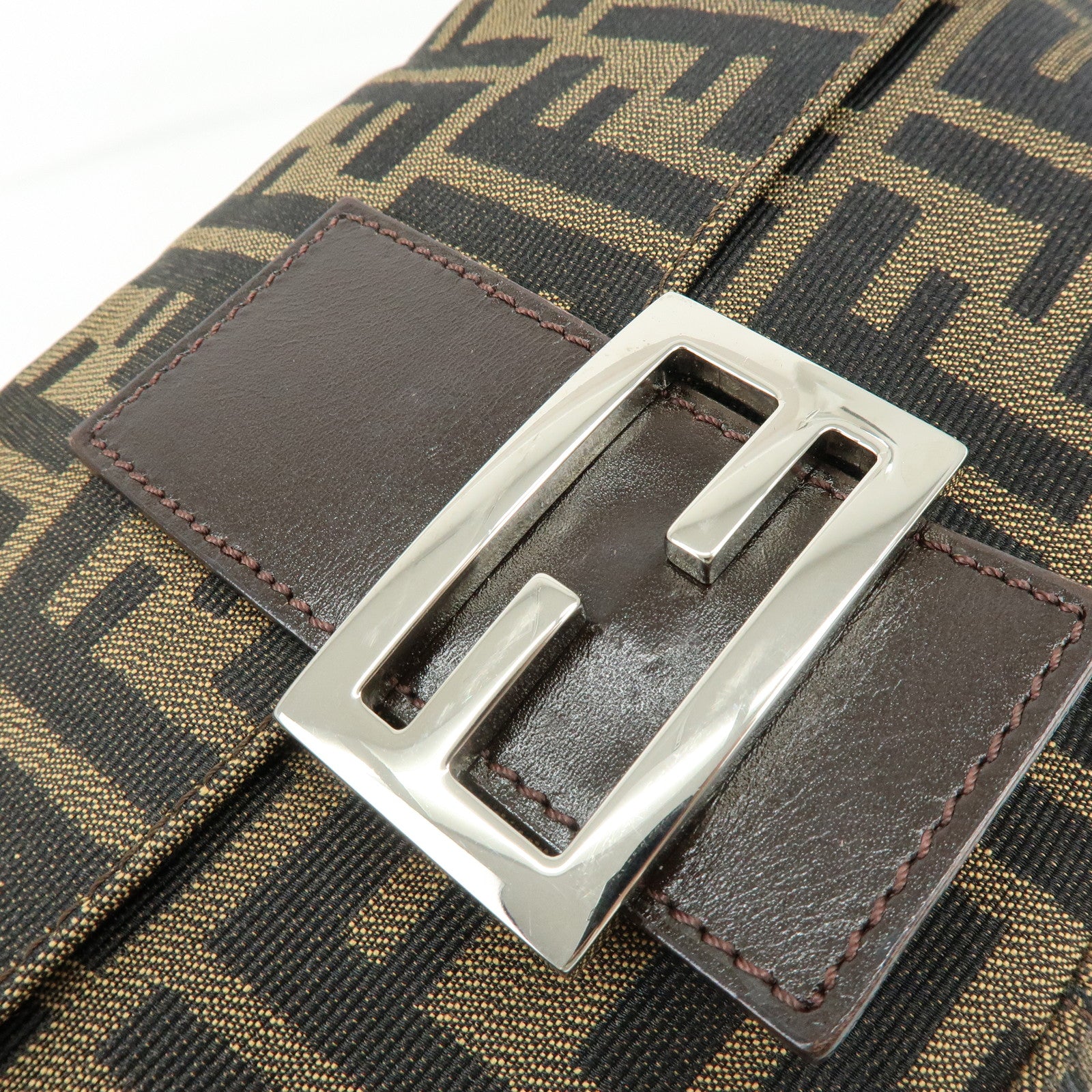 FENDI Mamma Baguette Jacquard Canvas Leather Hand Bag 17132642